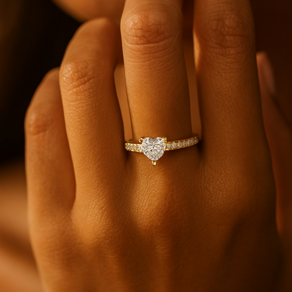 The Plungė Ring - Heart Cut Solitaire Pavé Engagement Ring