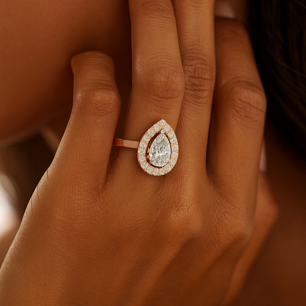 The Cologny Ring - Pear Cut Diamond Halo Ring