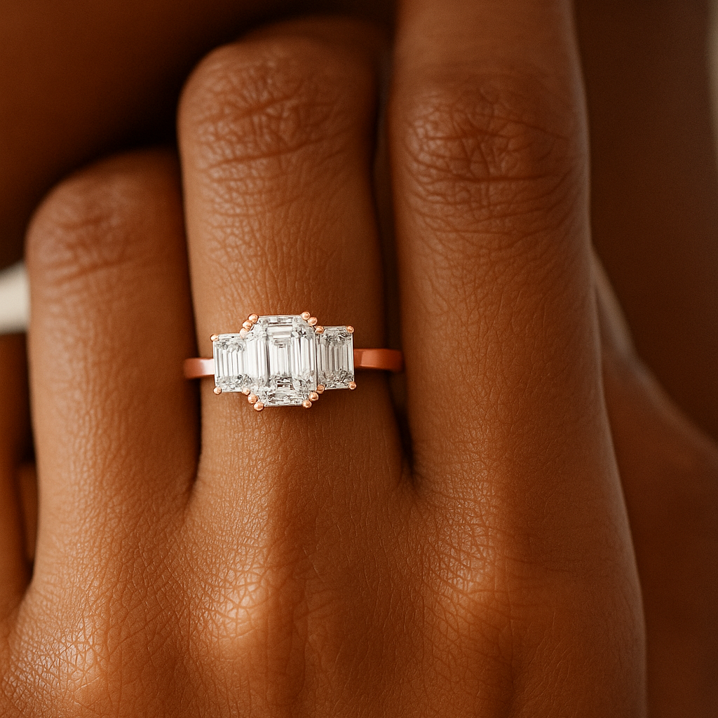 The Vilnius Ring - Emerald Cut Three-Stone Trinity Engagement Ring