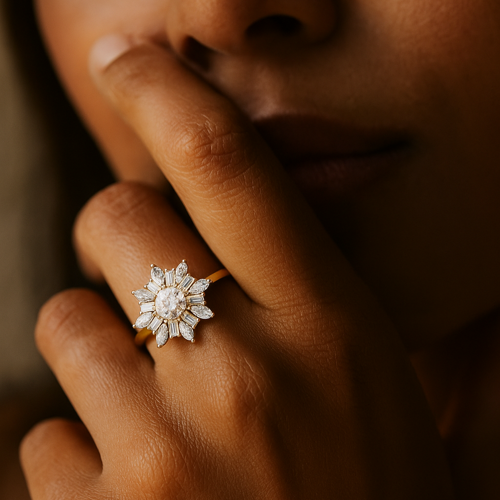The Kuressaare Ring - Round, Marquise & Baguette Starburst Halo Ring