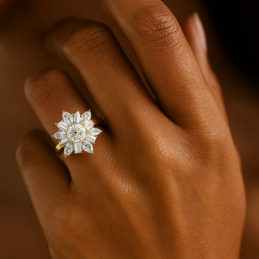 The Kuressaare Ring - Round, Marquise & Baguette Starburst Halo Ring