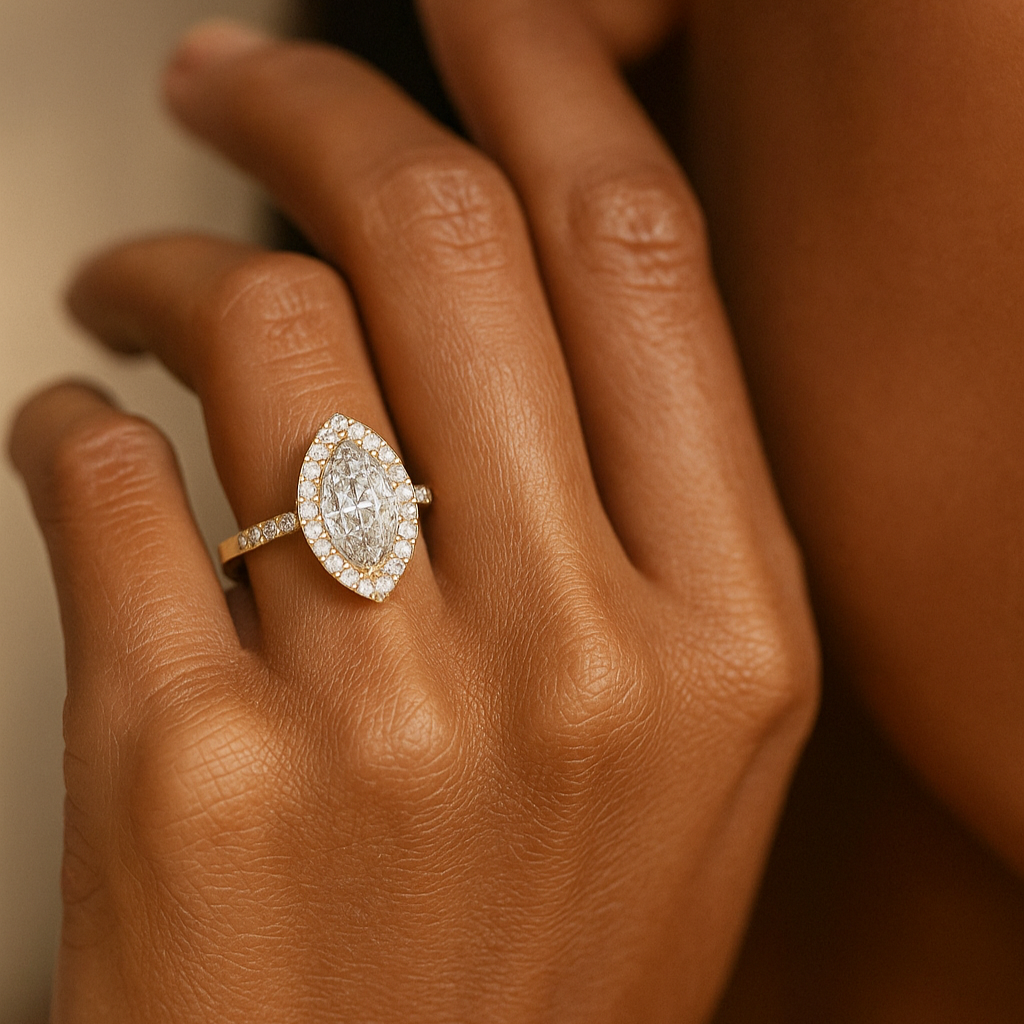 The Mikkeli Ring - Marquise Cut Halo Pavé Diamond Ring
