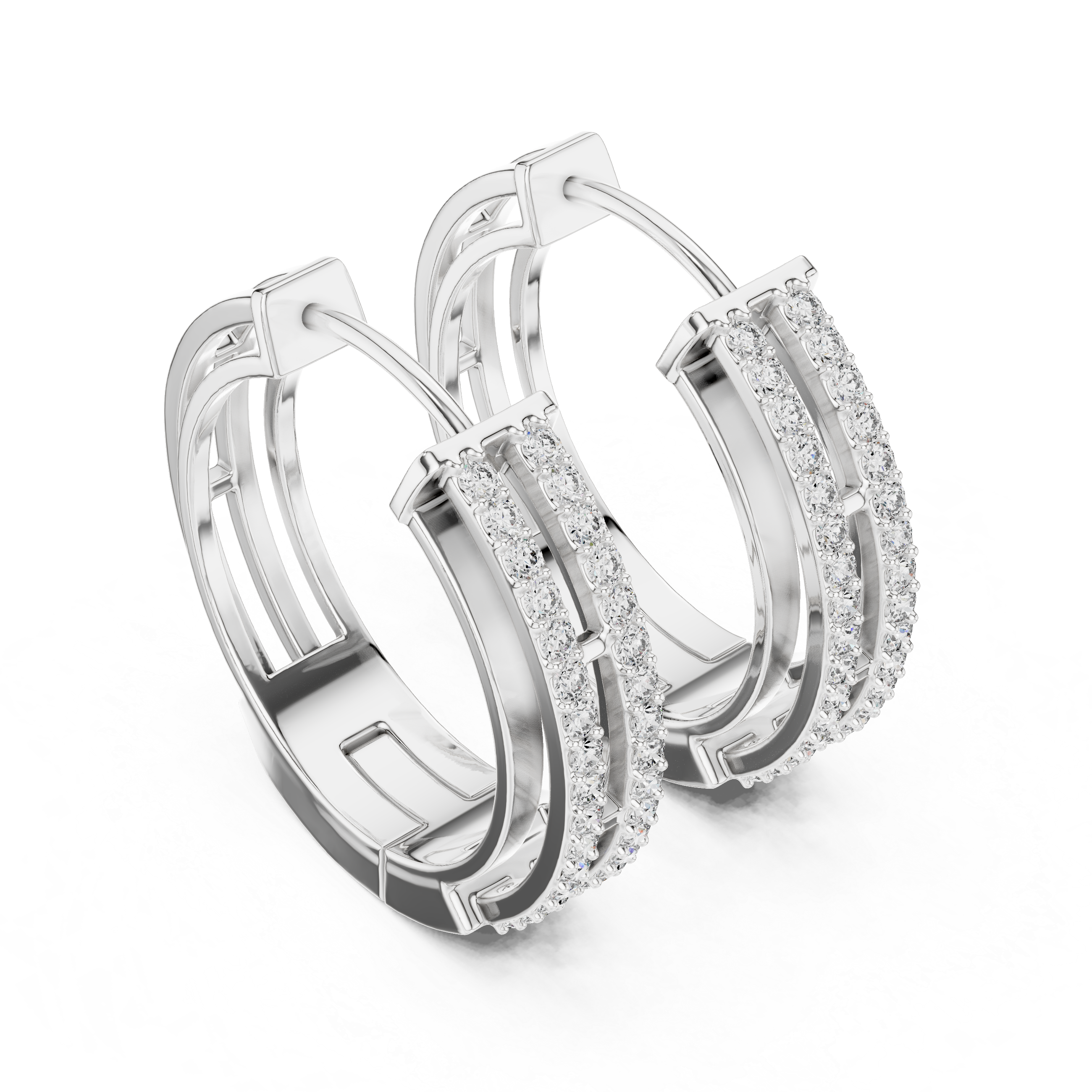 The Olbia Earrings – Double Row Diamond Huggie Hoops