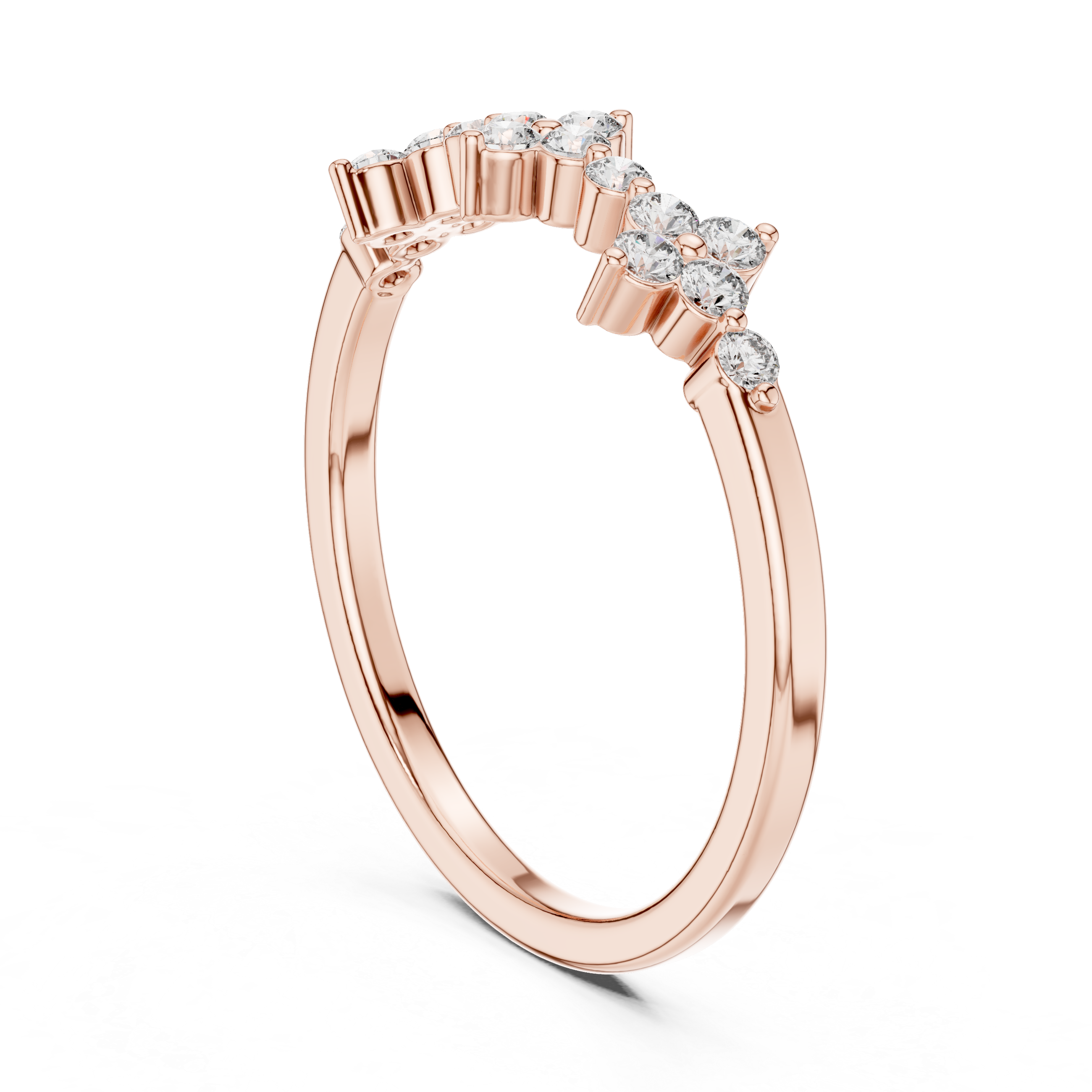 The Valmiera Ring - Round Cut Floral Cross Diamond Band