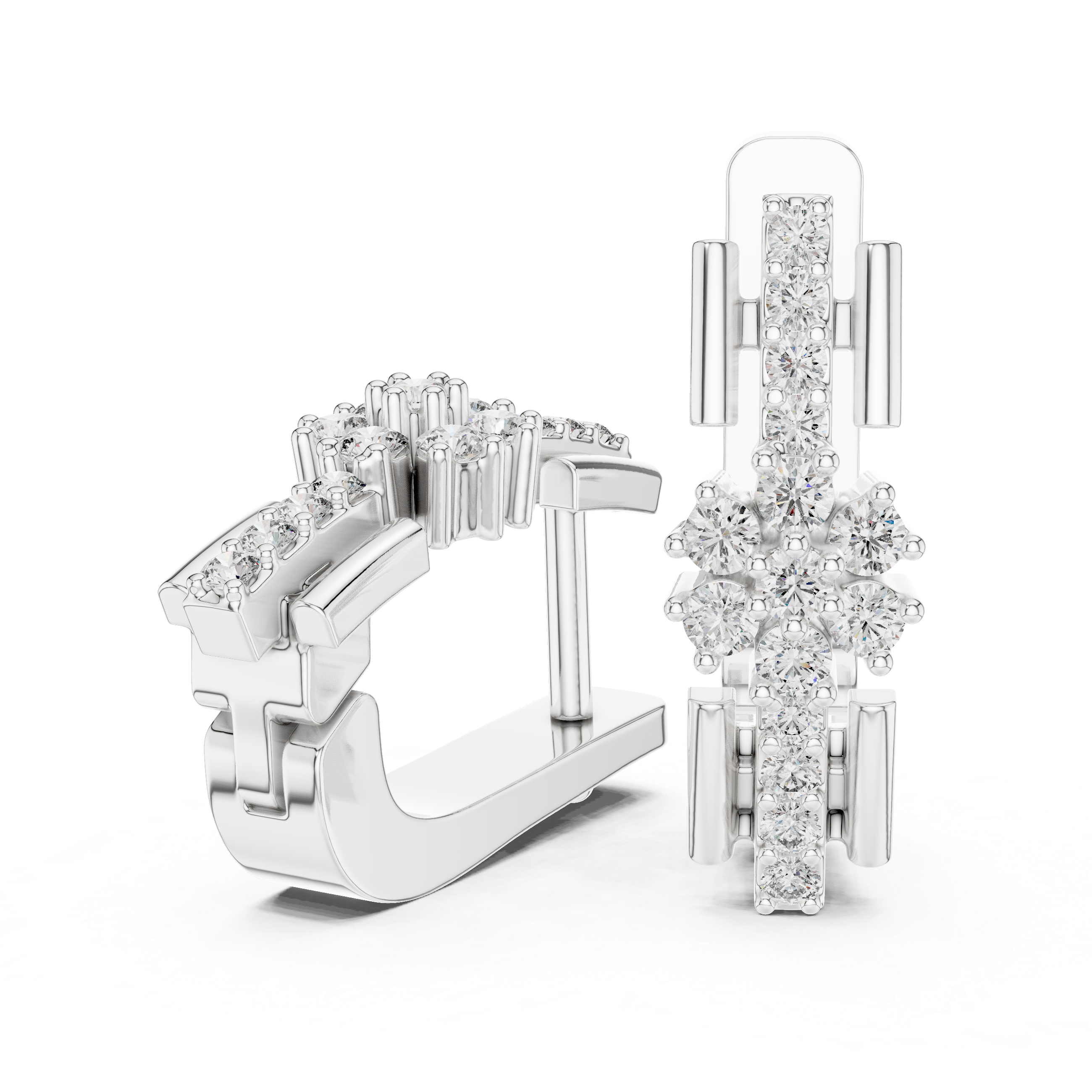 The Ascot Earrings – Mixed Setting Cross Motif Diamond J-Hoops