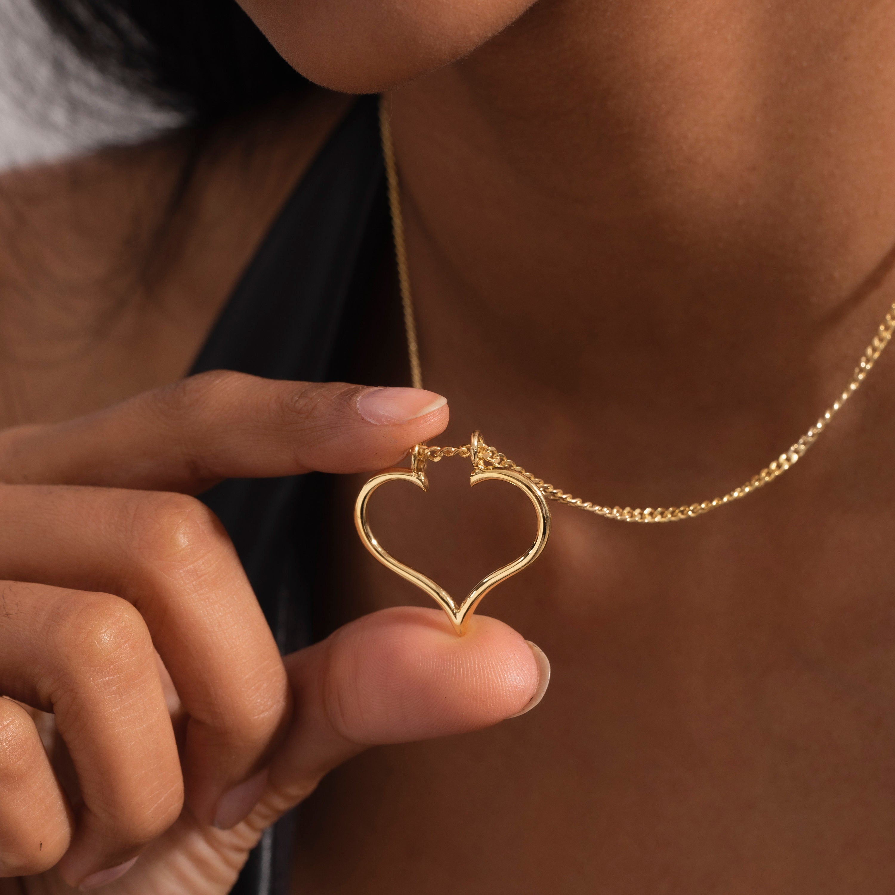 14K Solid Gold Heart Ring Holder Necklace