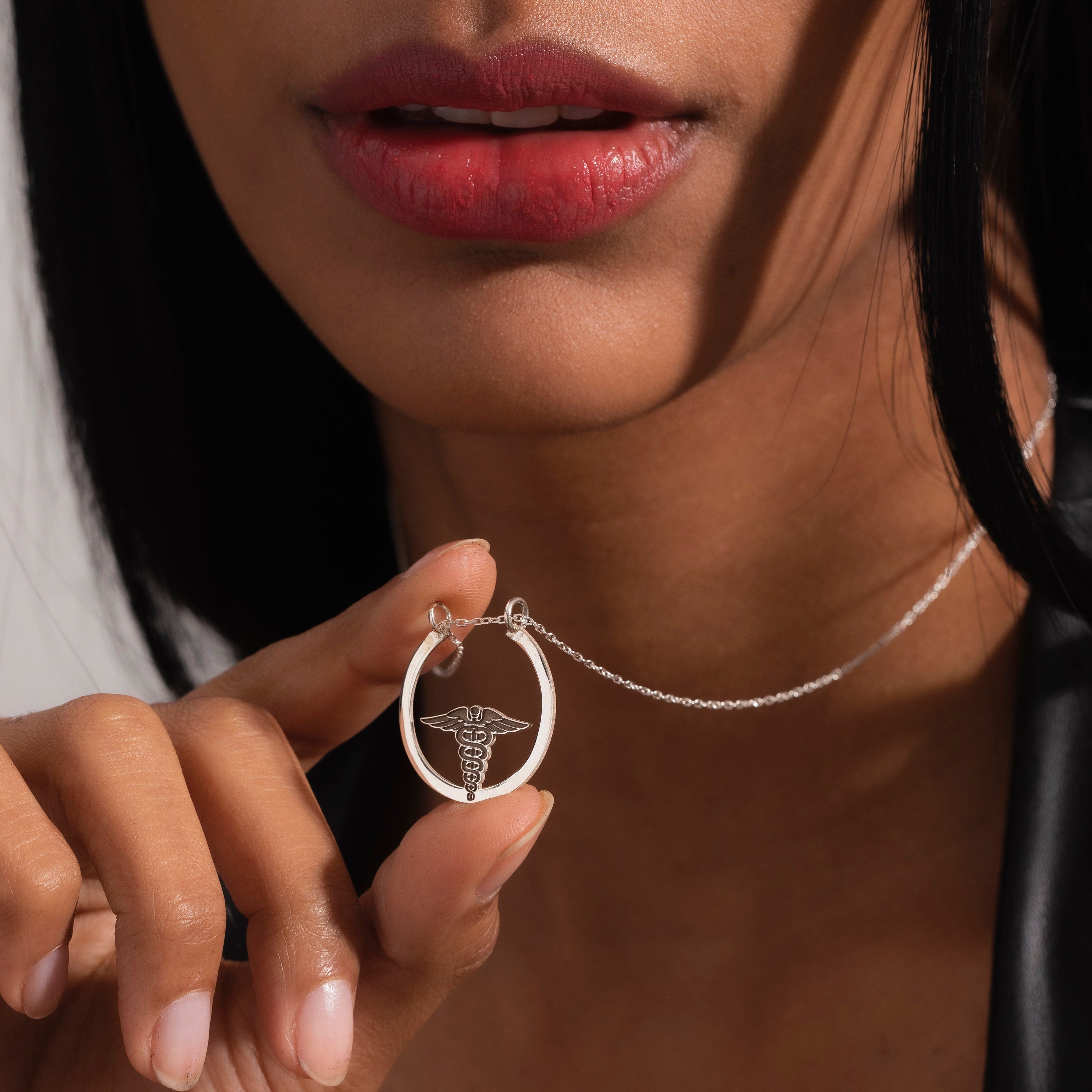 Caduceus Circle Ring Holder Necklace