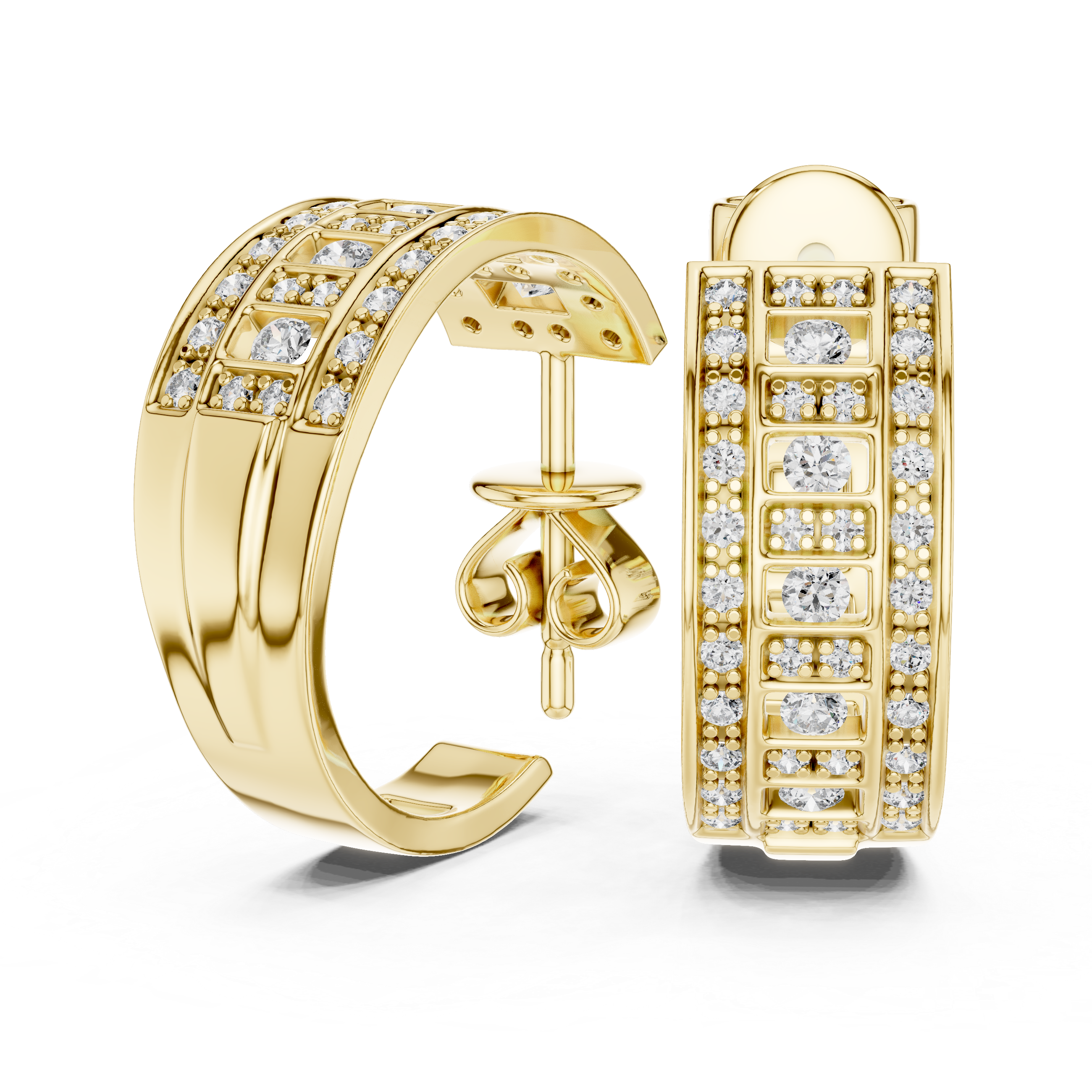 The Varenna Earrings – Wide Multi-Row Channel & Pavé Diamond Hoops