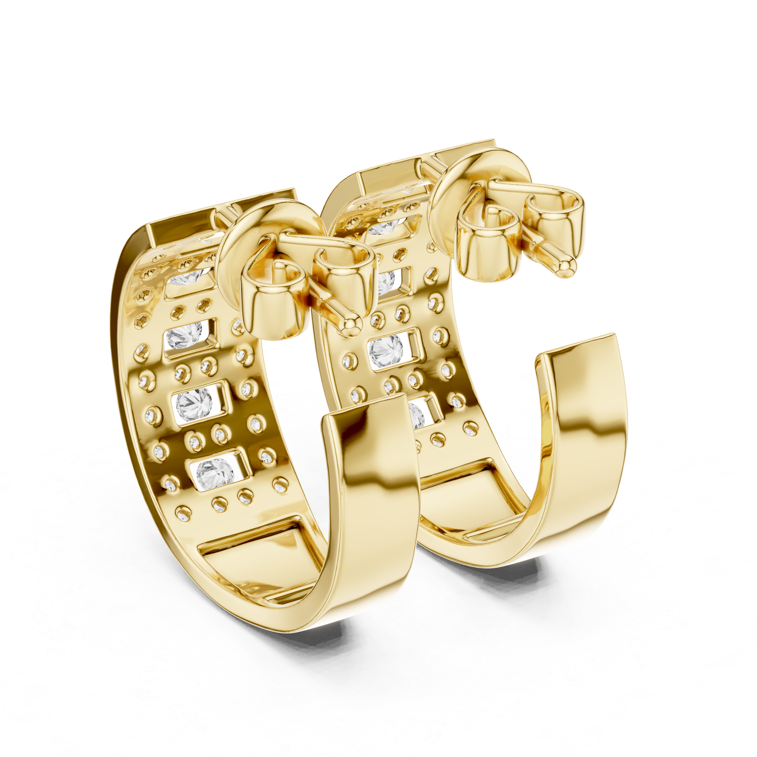 The Varenna Earrings – Wide Multi-Row Channel & Pavé Diamond Hoops