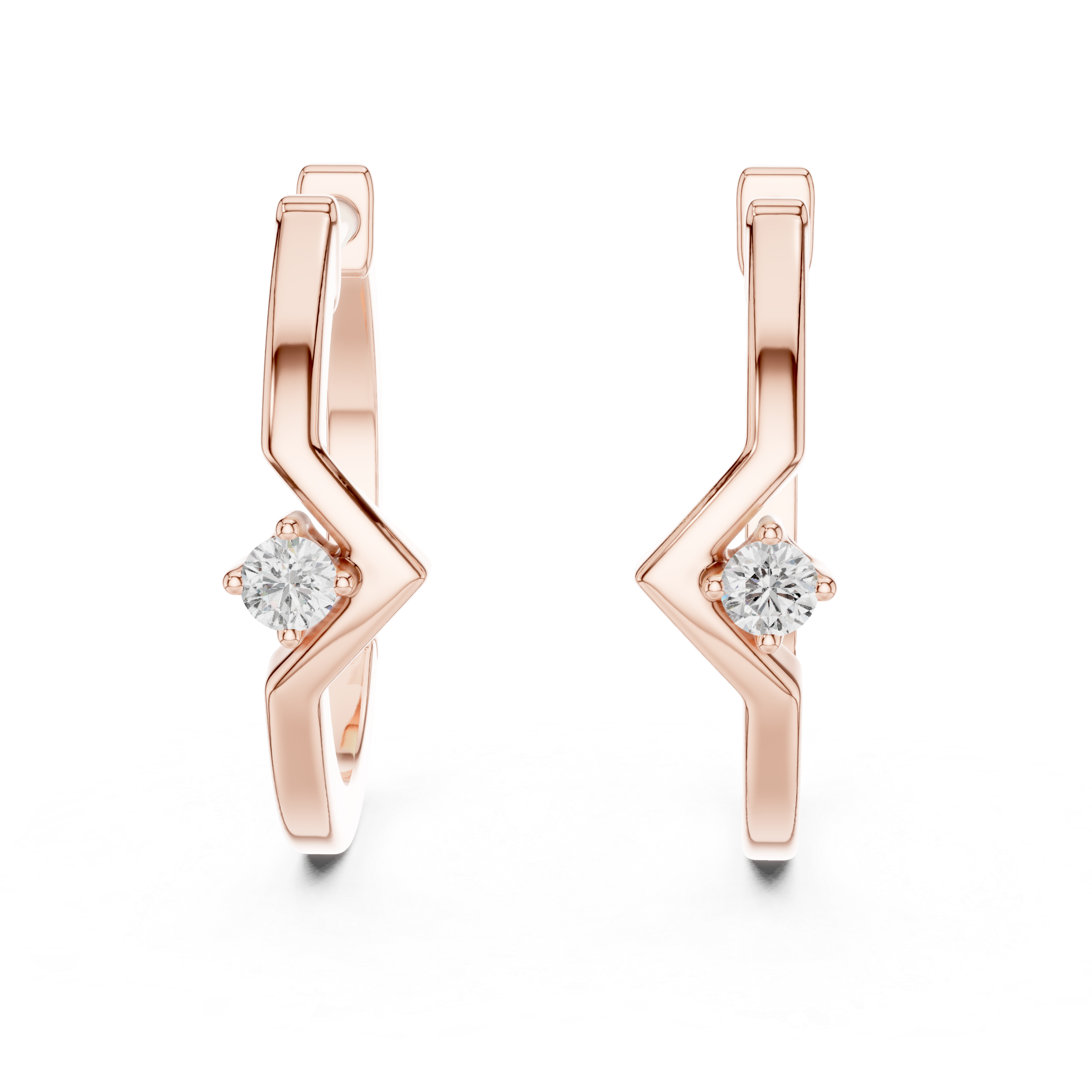 The Keswick Earrings – Geometric Chevron Solitaire Diamond Hoops