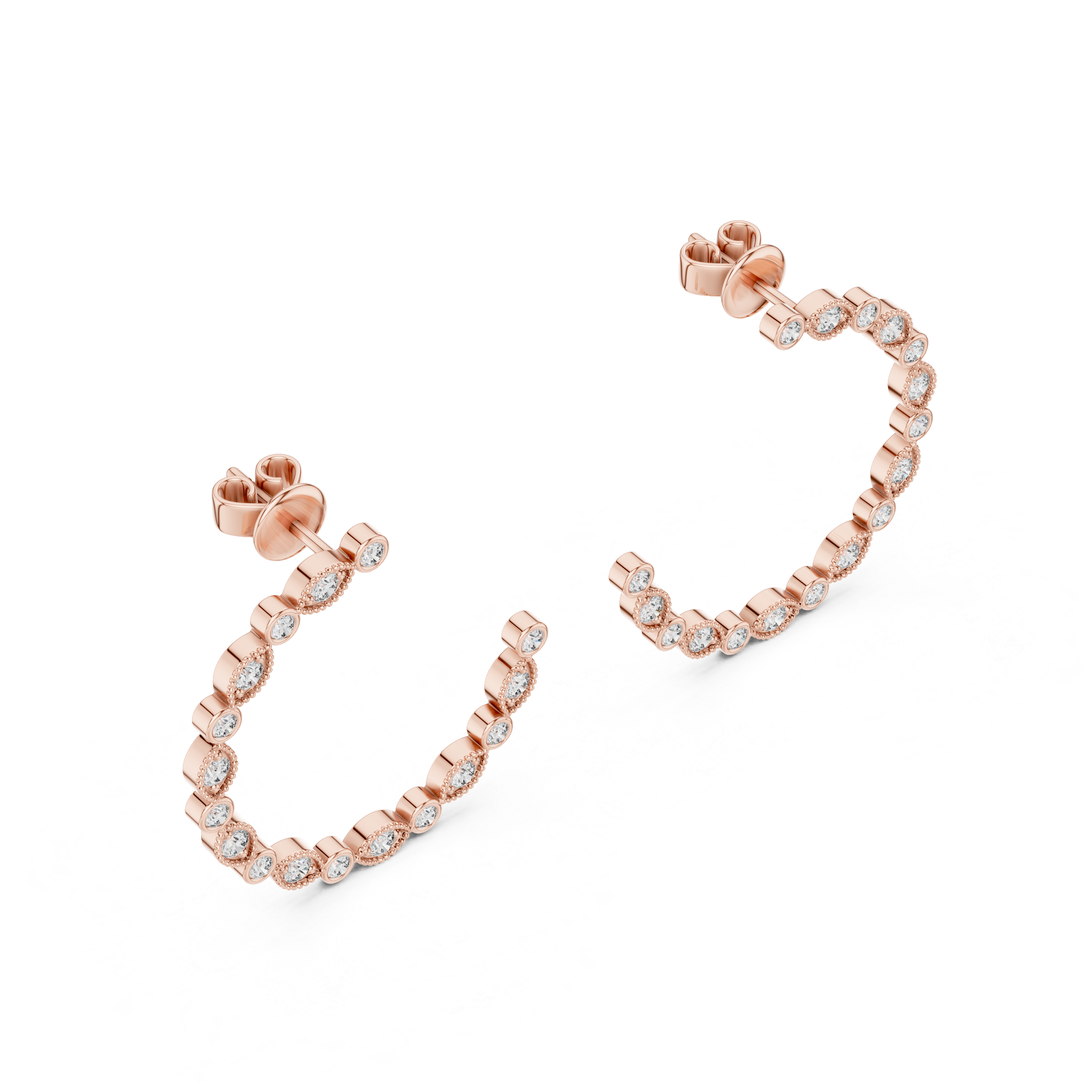 The Santa Monica Earrings - Alternating Triangle & Round Diamond Open Hoops