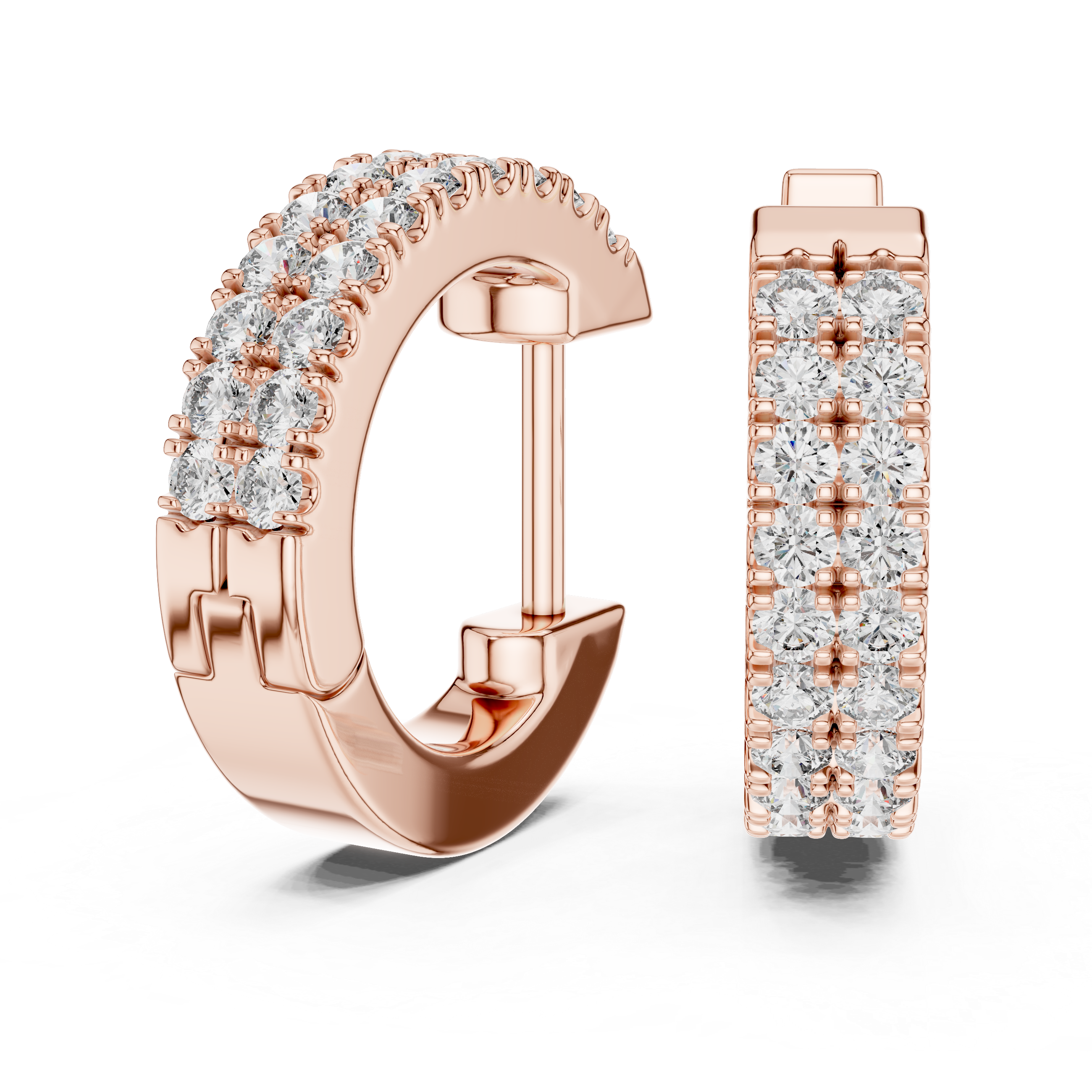 The Riverside Earrings - Double Row Pave Diamond Open Hoops