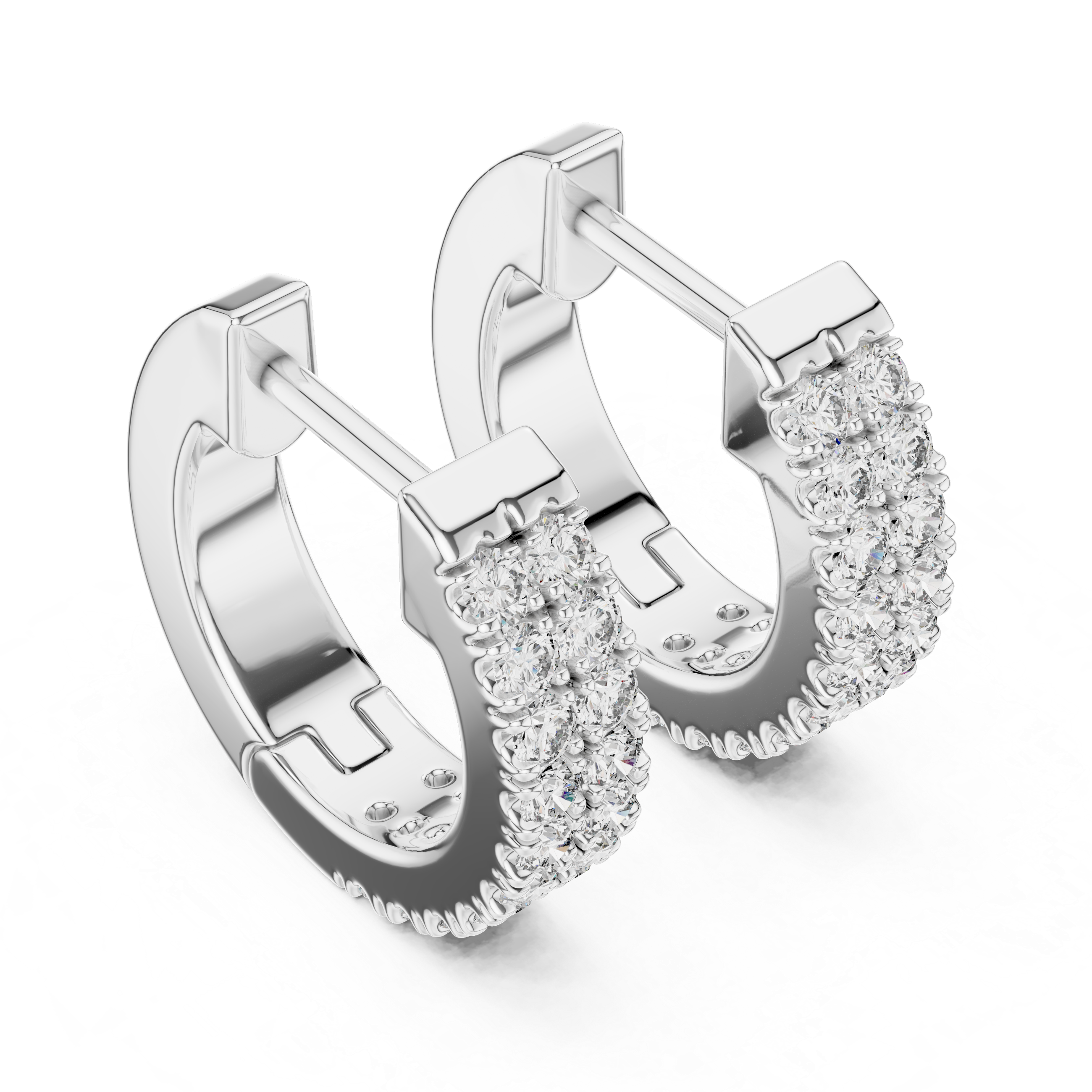 The Riverside Earrings - Double Row Pave Diamond Open Hoops