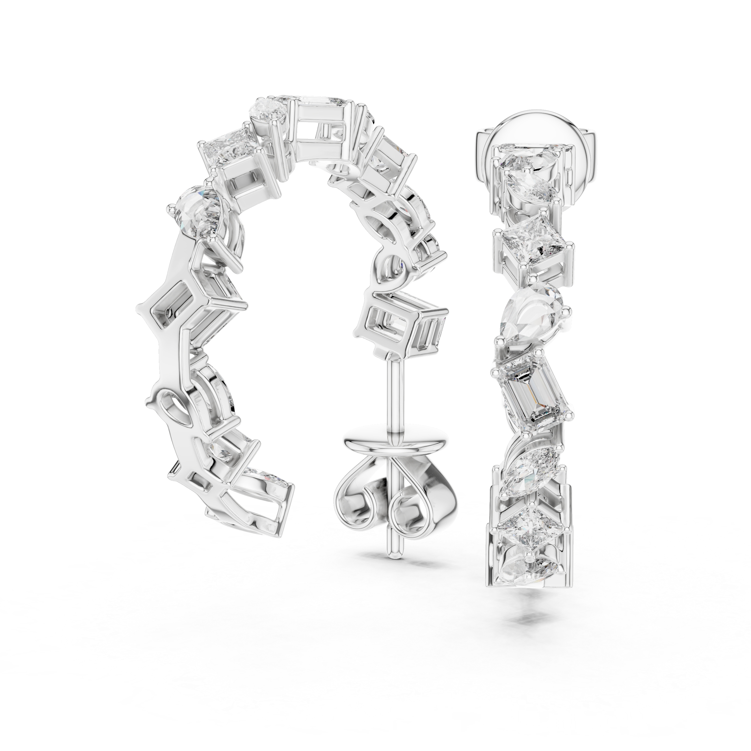 The Donghae Earrings – Mixed Shape Multi-Cut Diamond Hoop Earrings