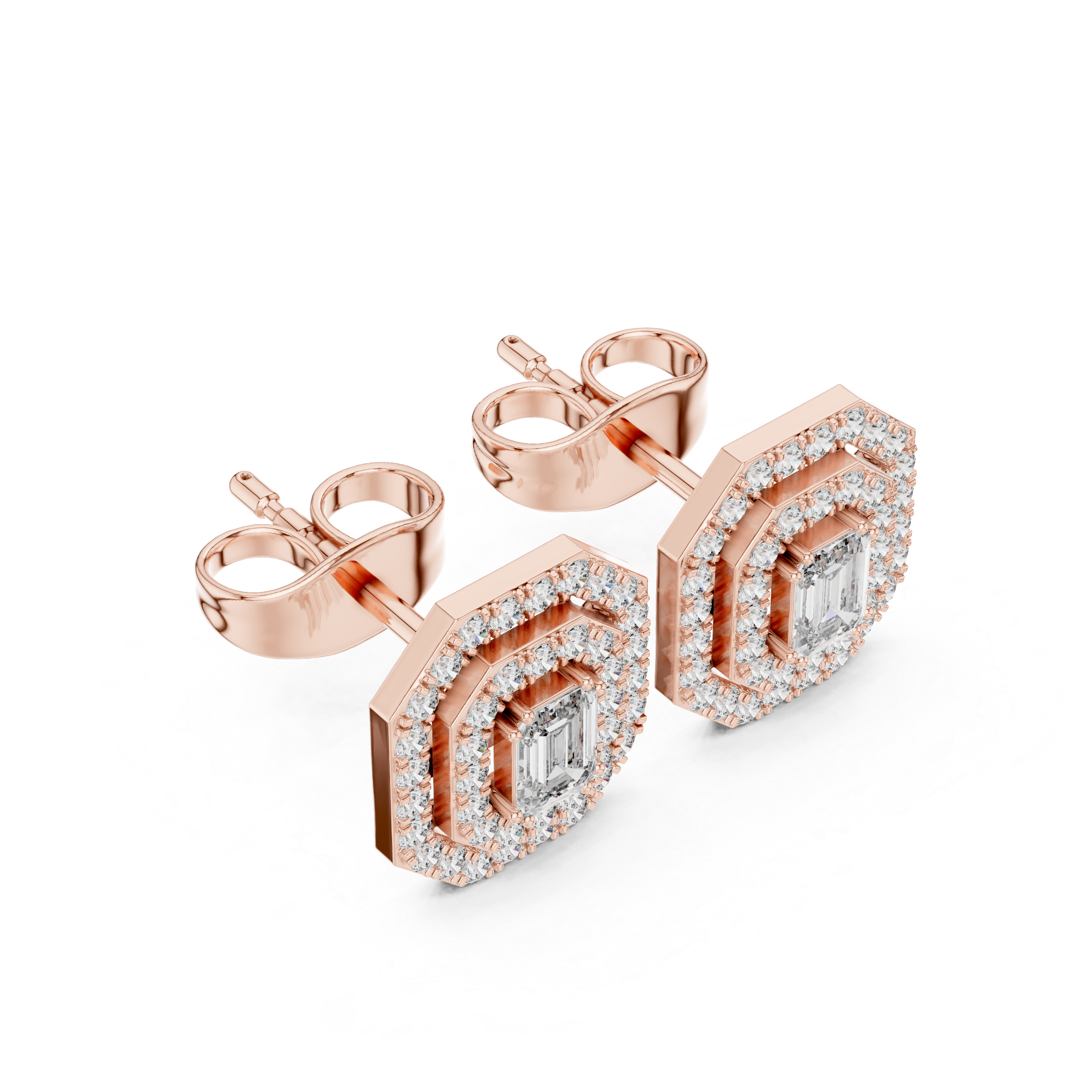 The Starnberg Earrings - Emerald Cut Halo Studs with Micro-Pavé