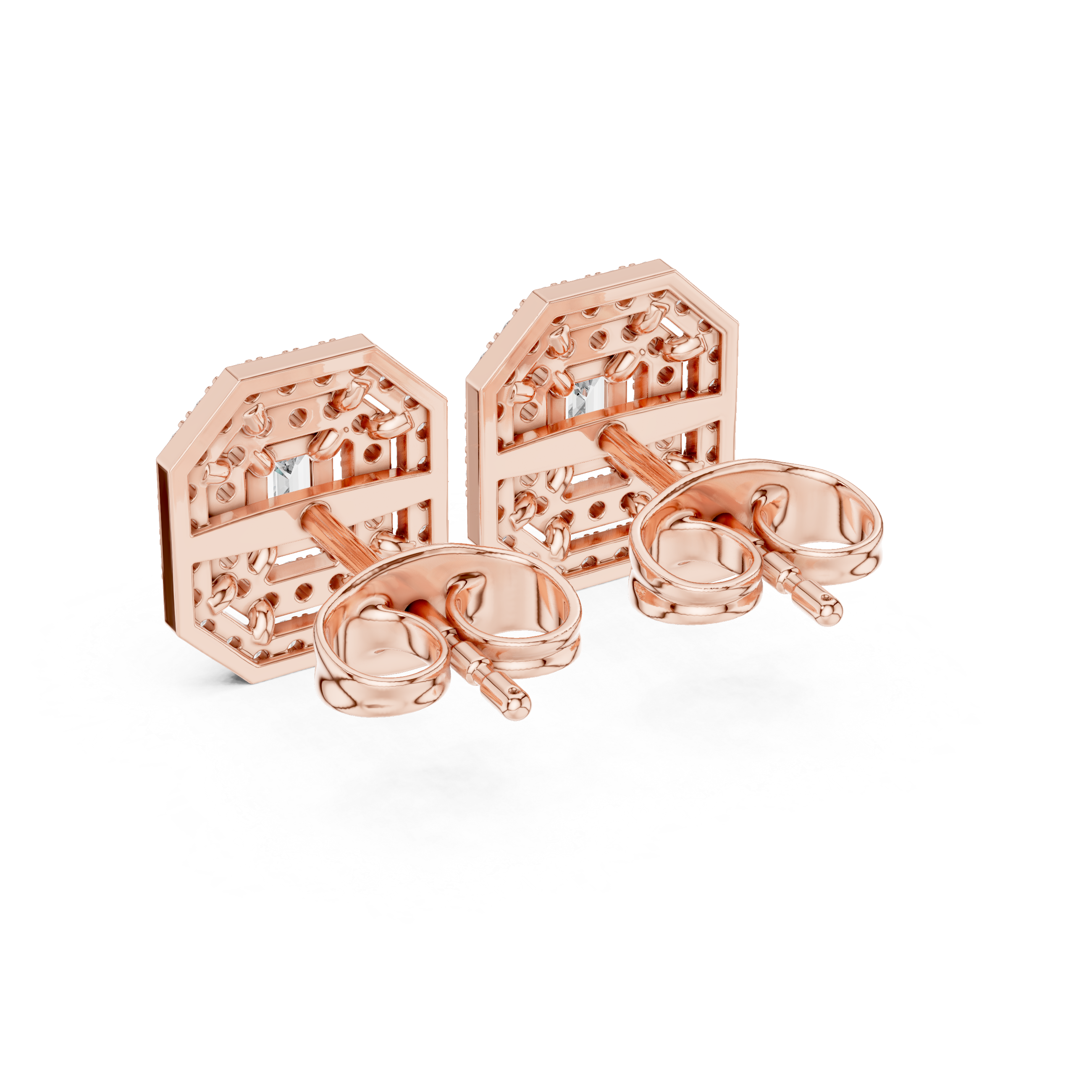 The Starnberg Earrings - Emerald Cut Halo Studs with Micro-Pavé