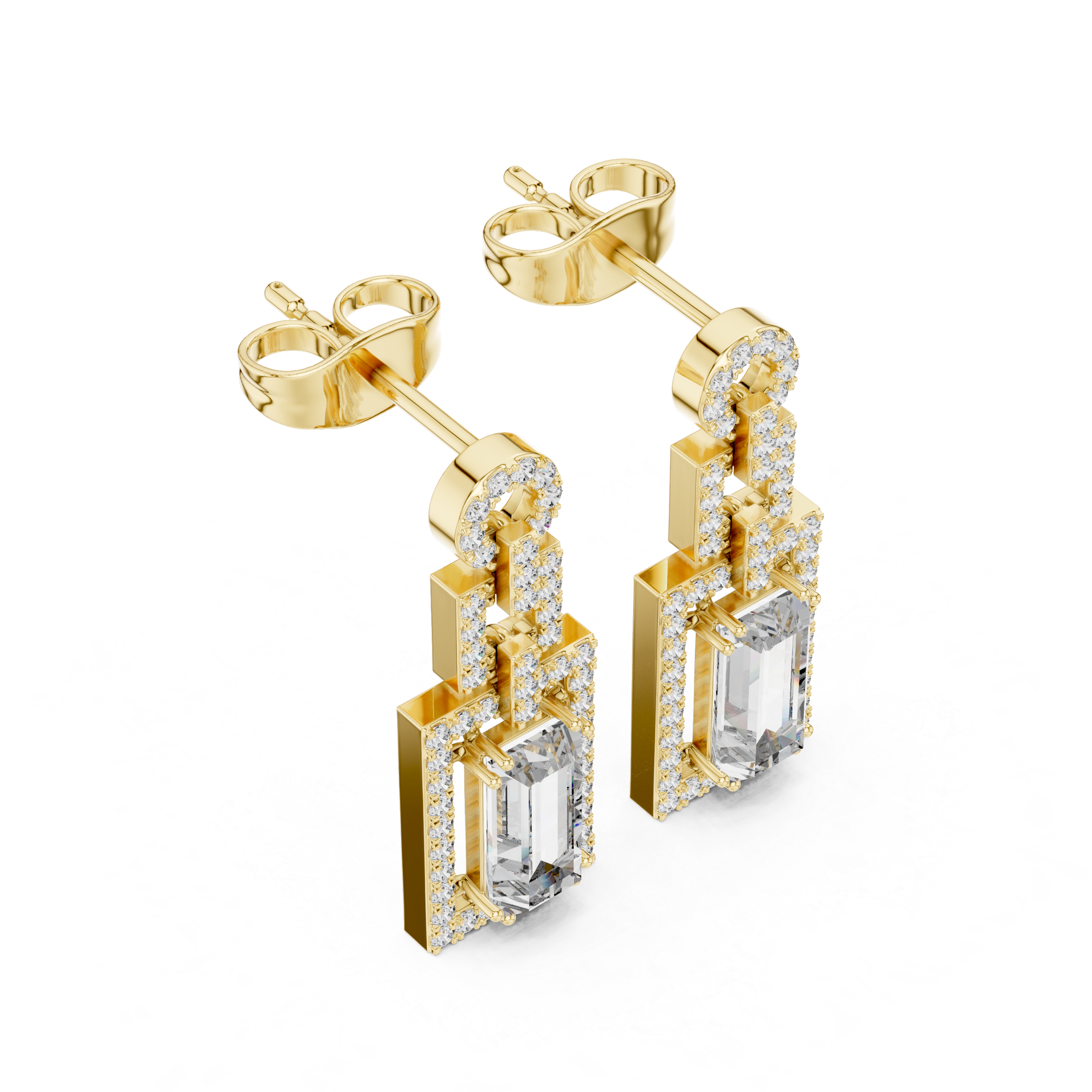 The Tegernsee Earrings - Baguette Diamond Drop Huggie Hoops