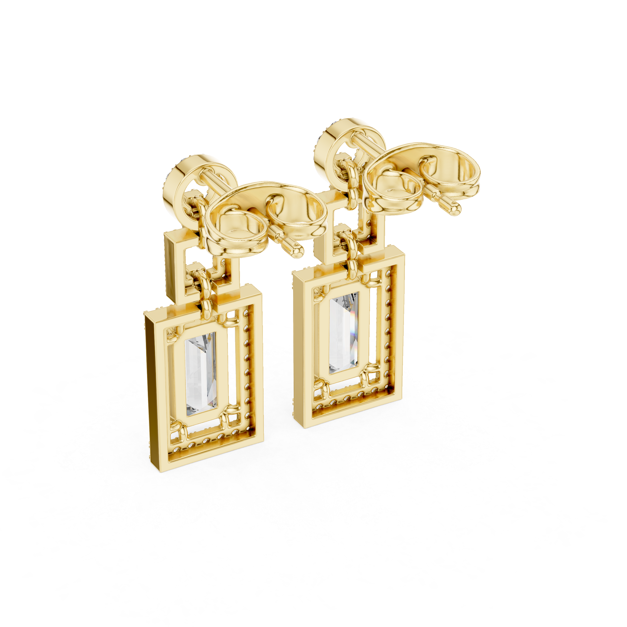 The Tegernsee Earrings - Baguette Diamond Drop Huggie Hoops