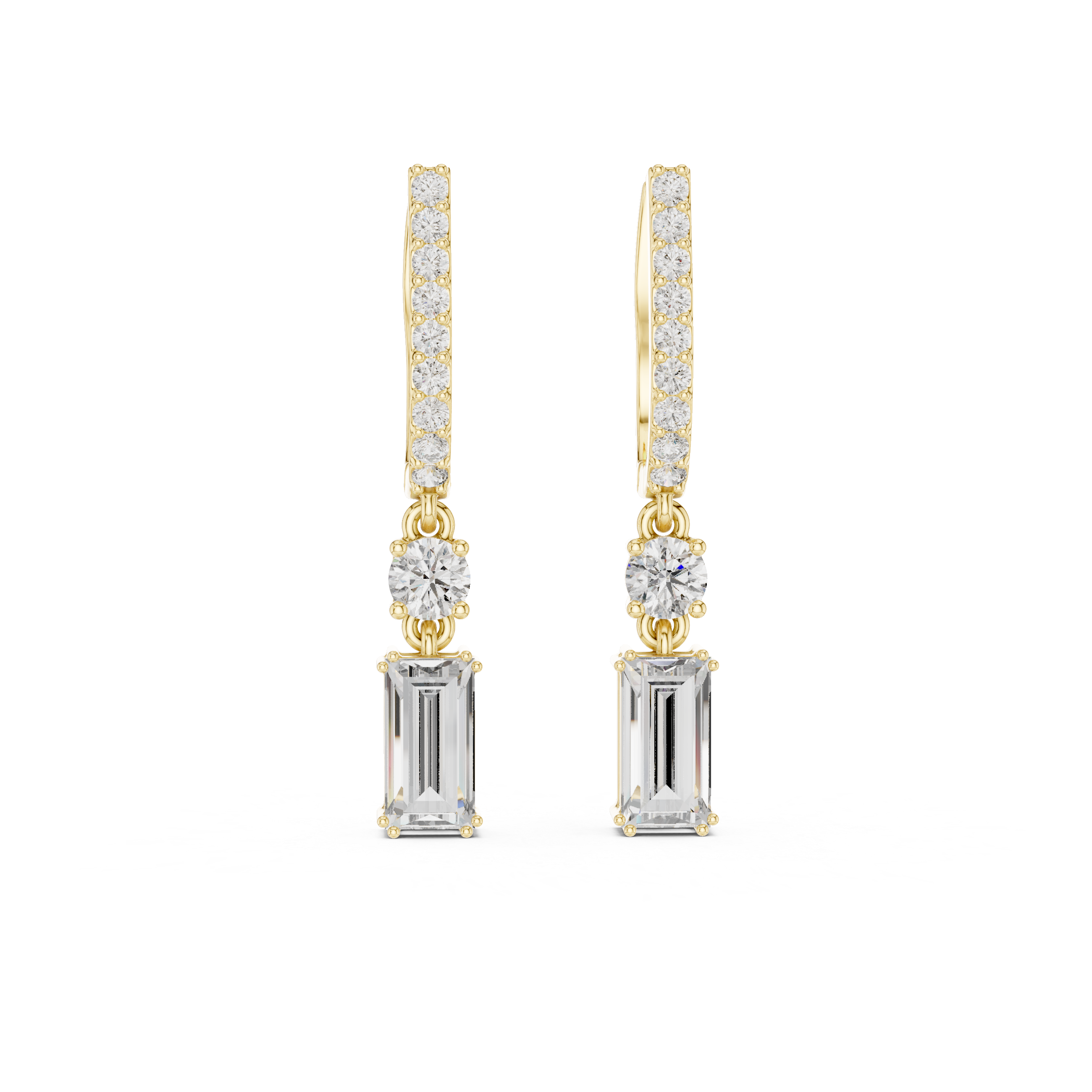 The Eschborn Earrings - Emerald Cut Green Gemstone Drop Hoops