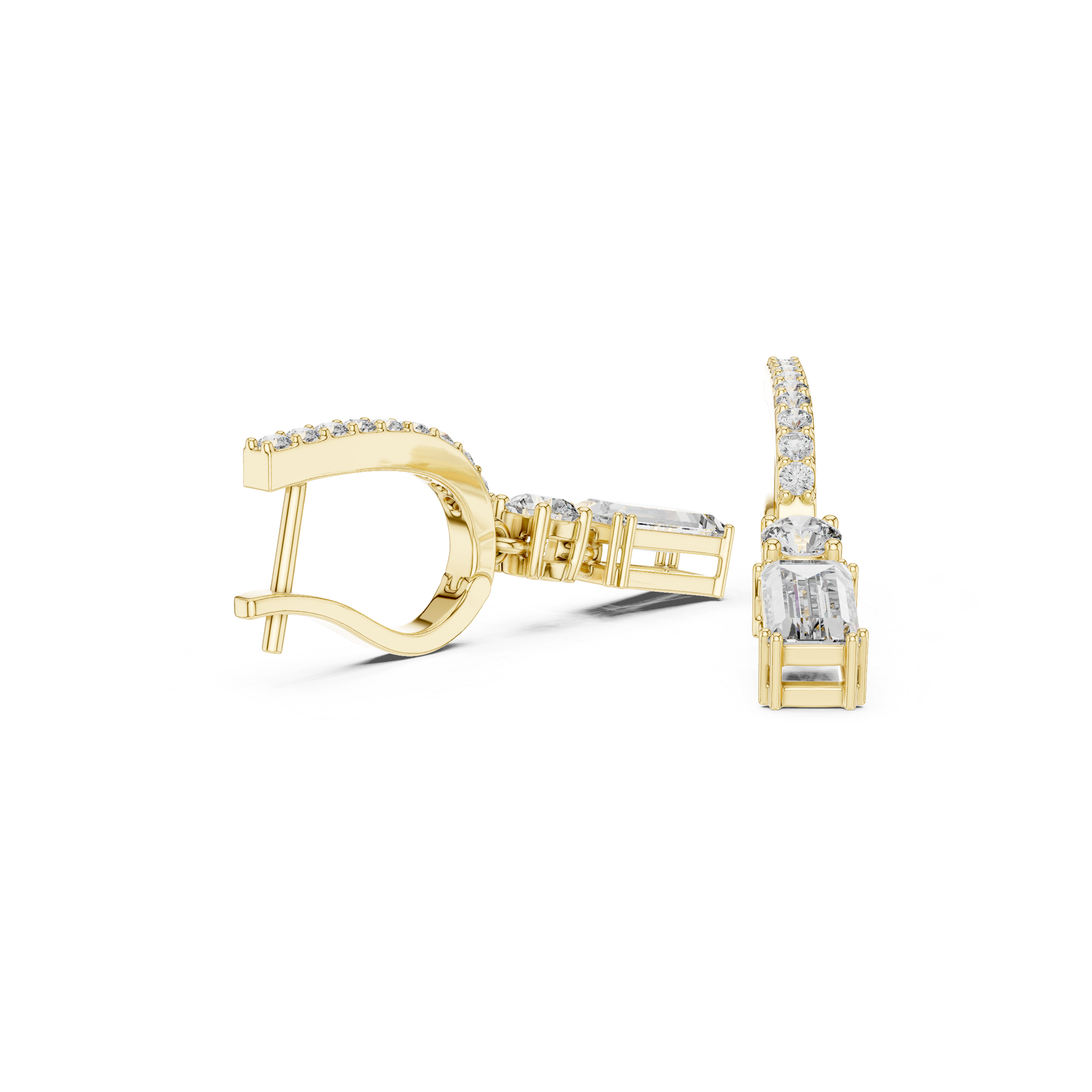 The Eschborn Earrings - Emerald Cut Green Gemstone Drop Hoops