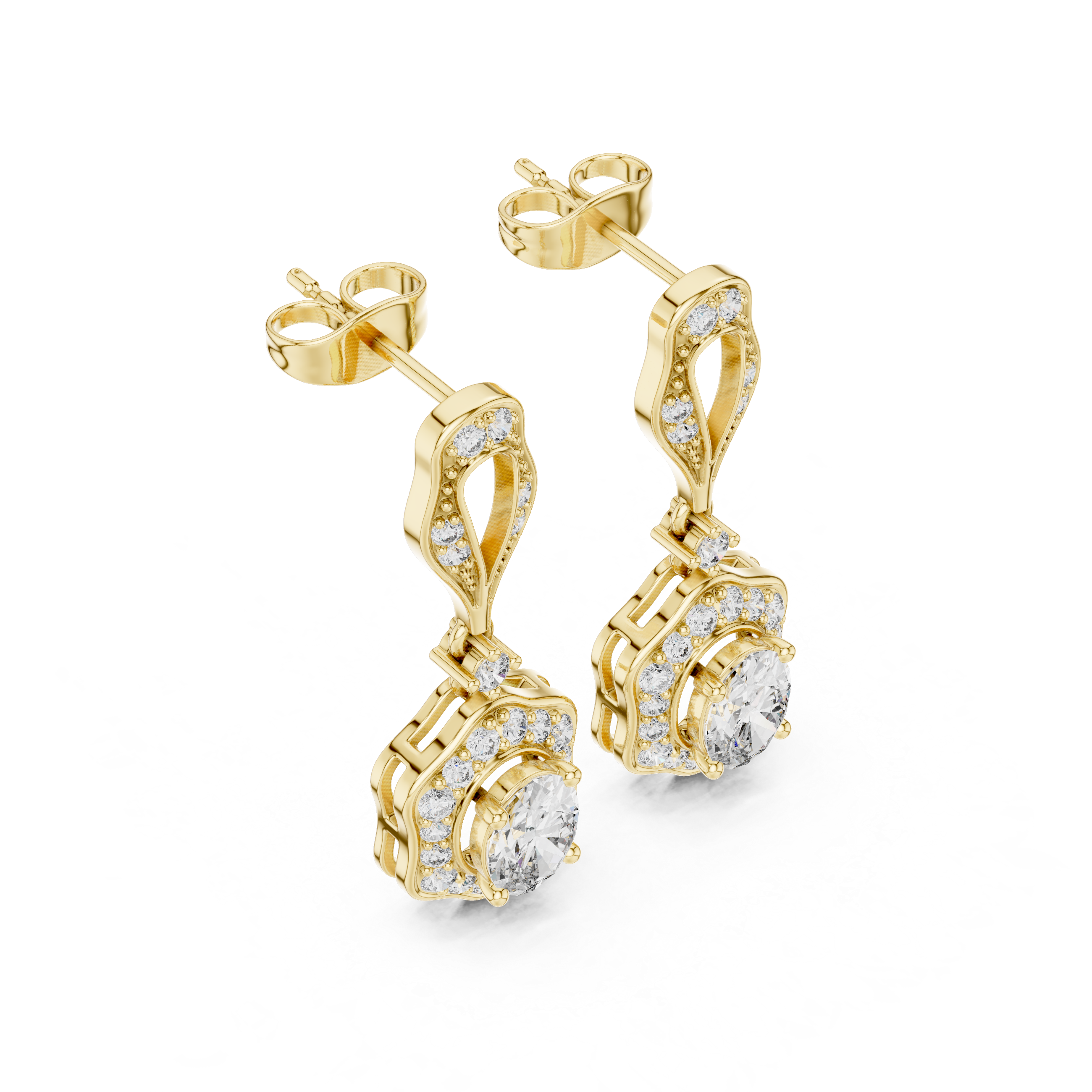 The Fiesole Earrings - Oval Drop Earrings with Diamond Halo