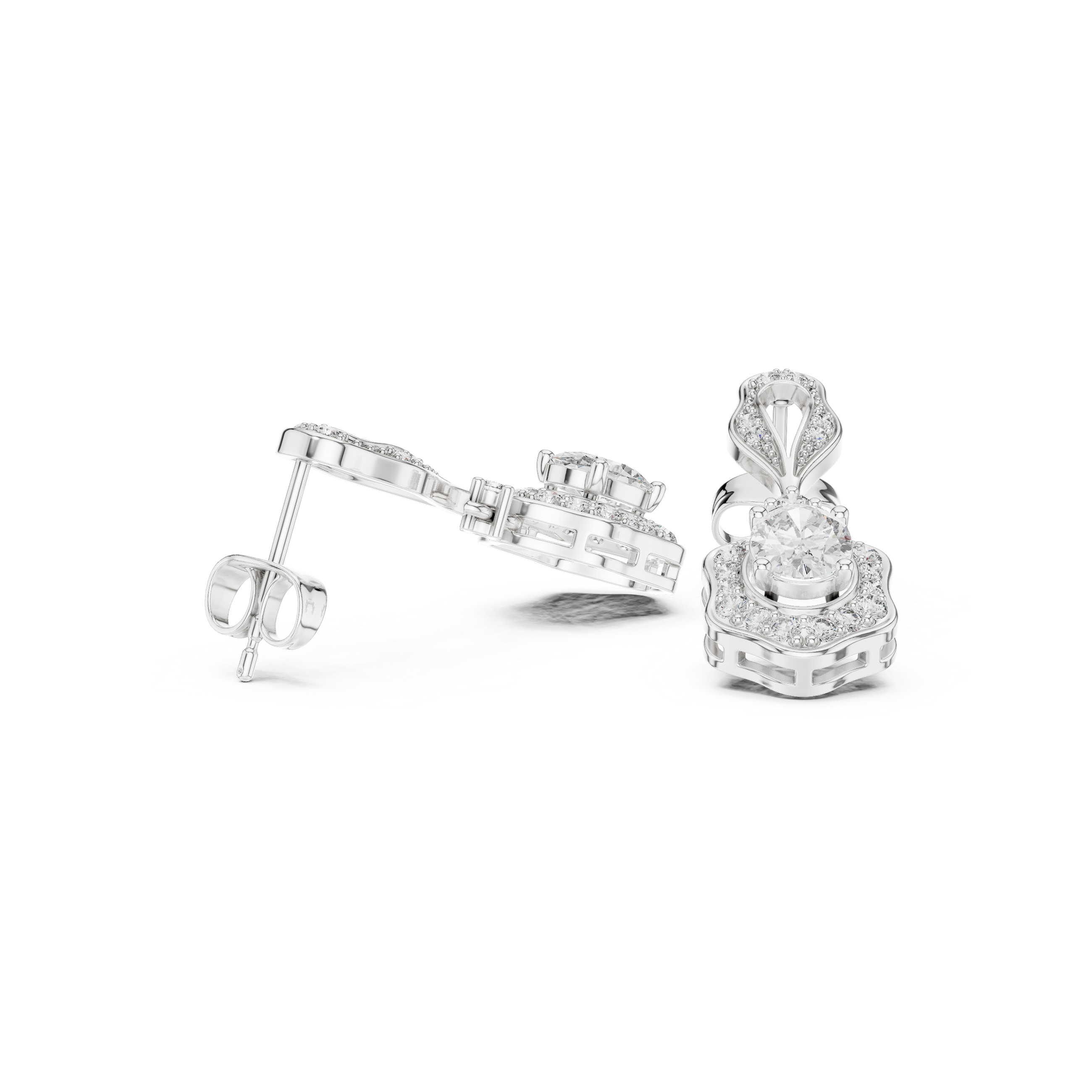 The Fiesole Earrings - Oval Drop Earrings with Diamond Halo