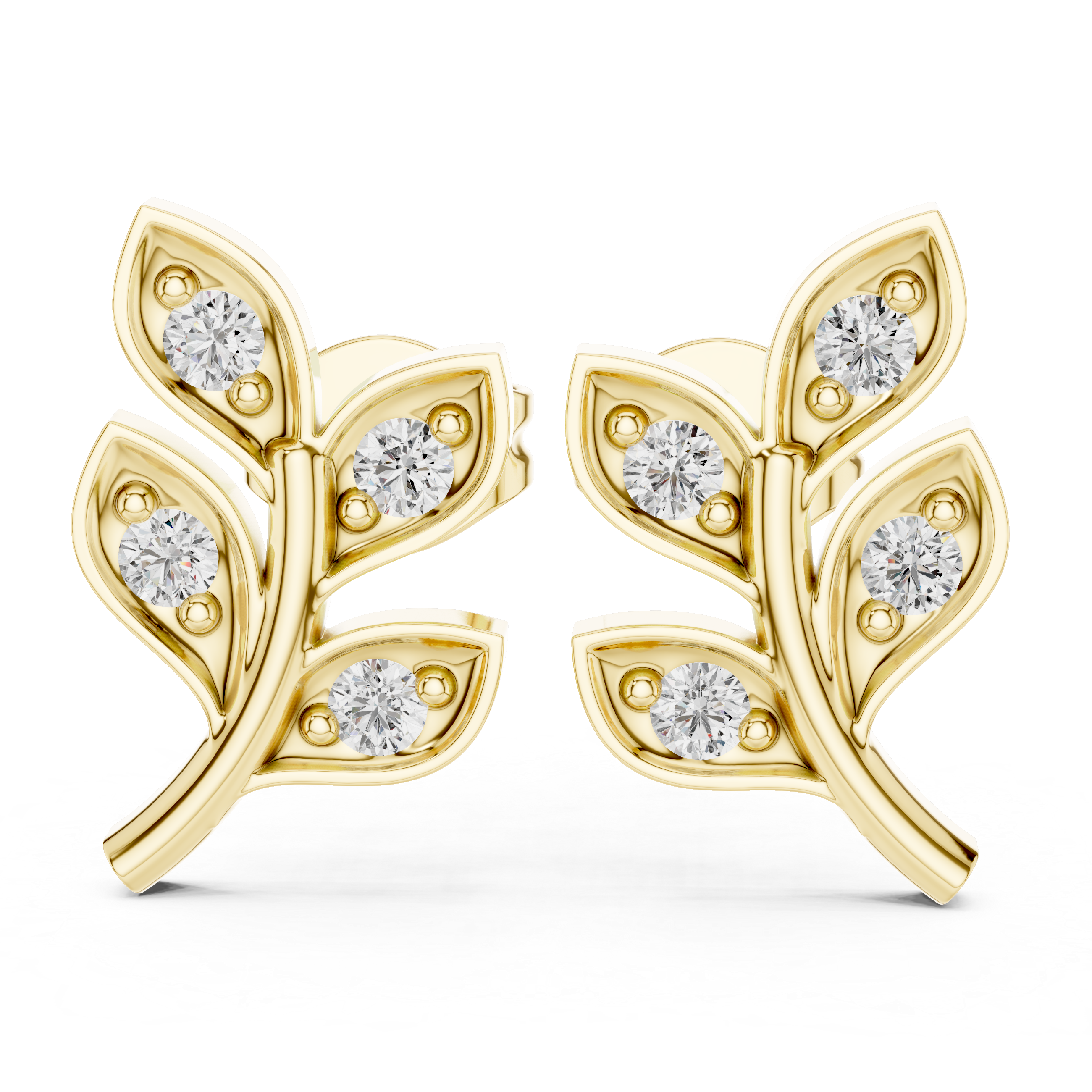 The Santander Earrings – Organic Leaf Diamond Studs