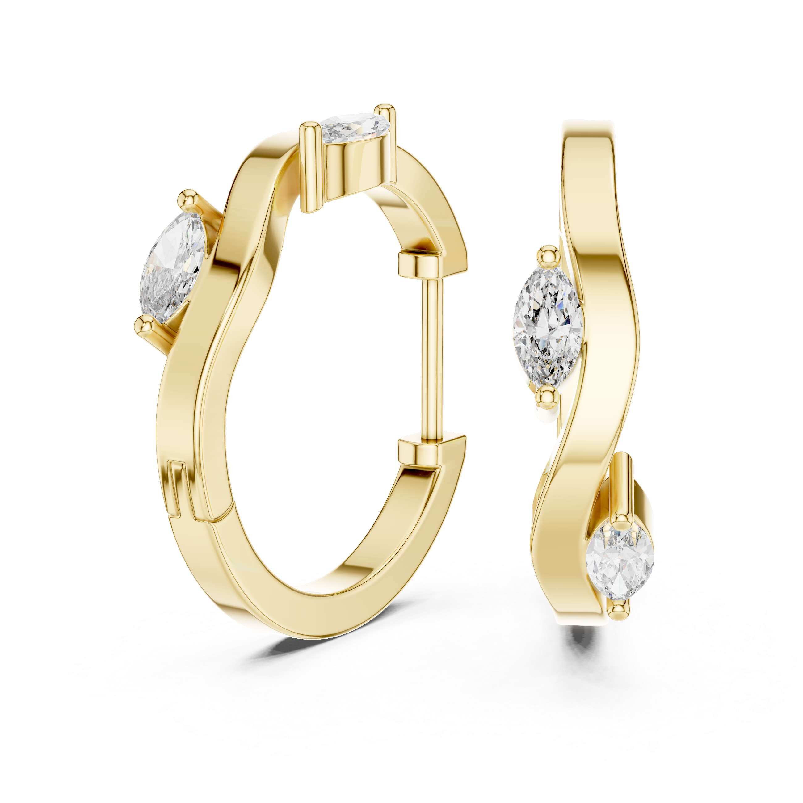 The Swansea Earrings – East-West Marquise Diamond Huggie Hoops