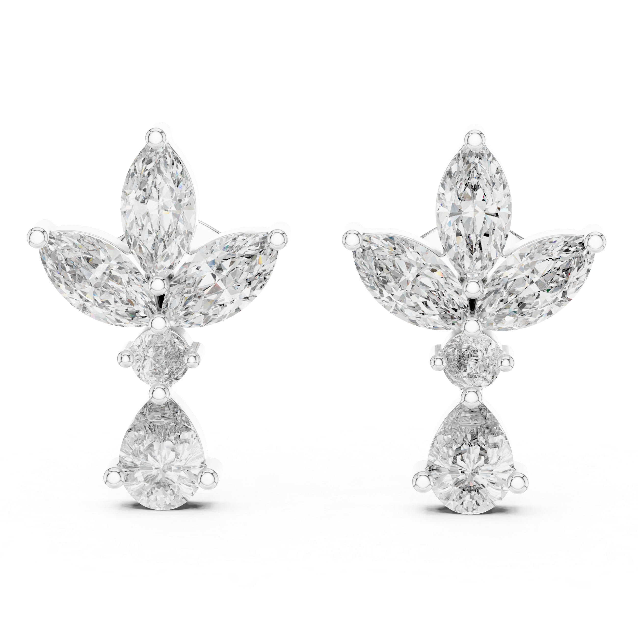 The Kronberg Earrings – Marquise & Pear Diamond Floral Spray Earrings