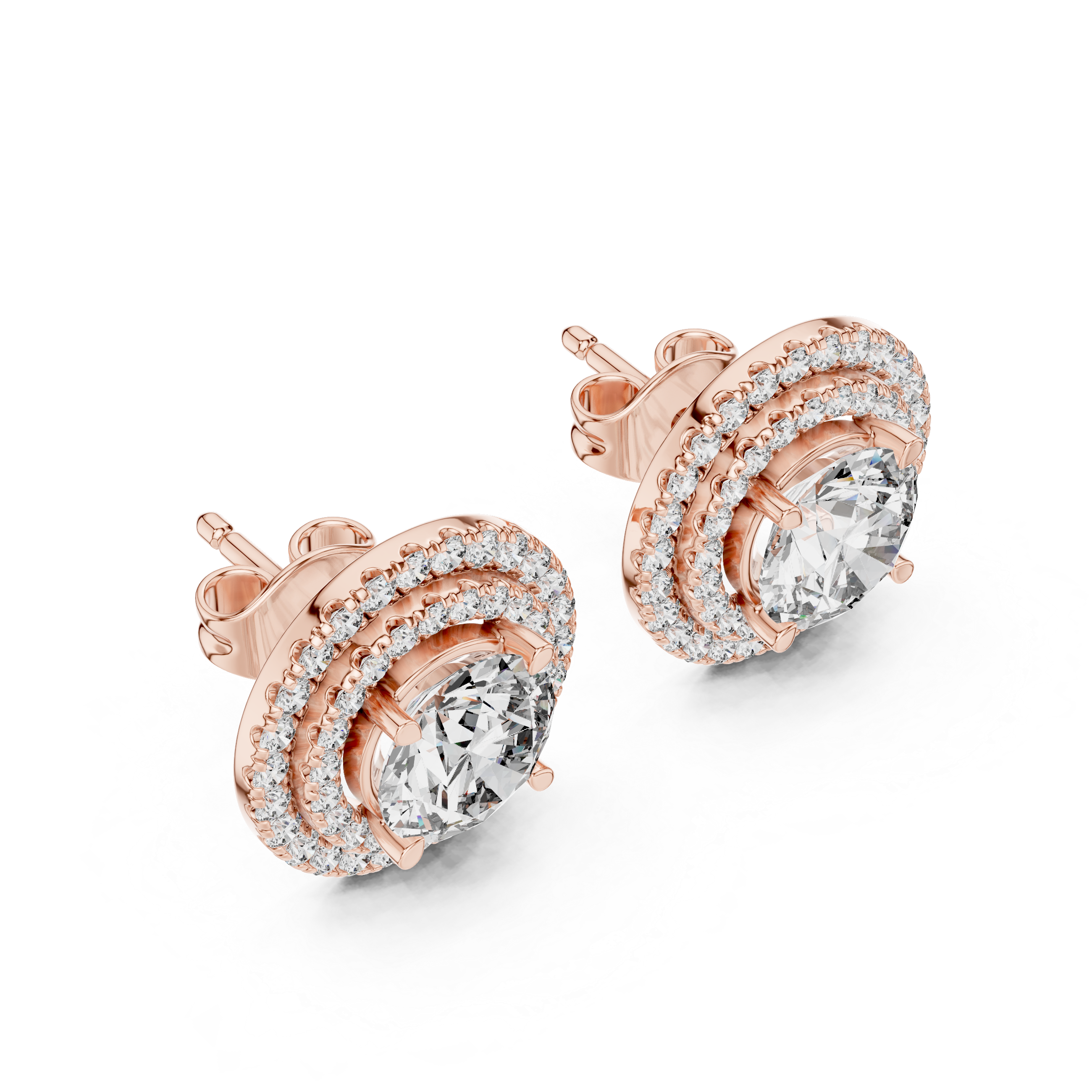 The Hamburg Earrings – Double Halo Round Brilliant Diamond Studs
