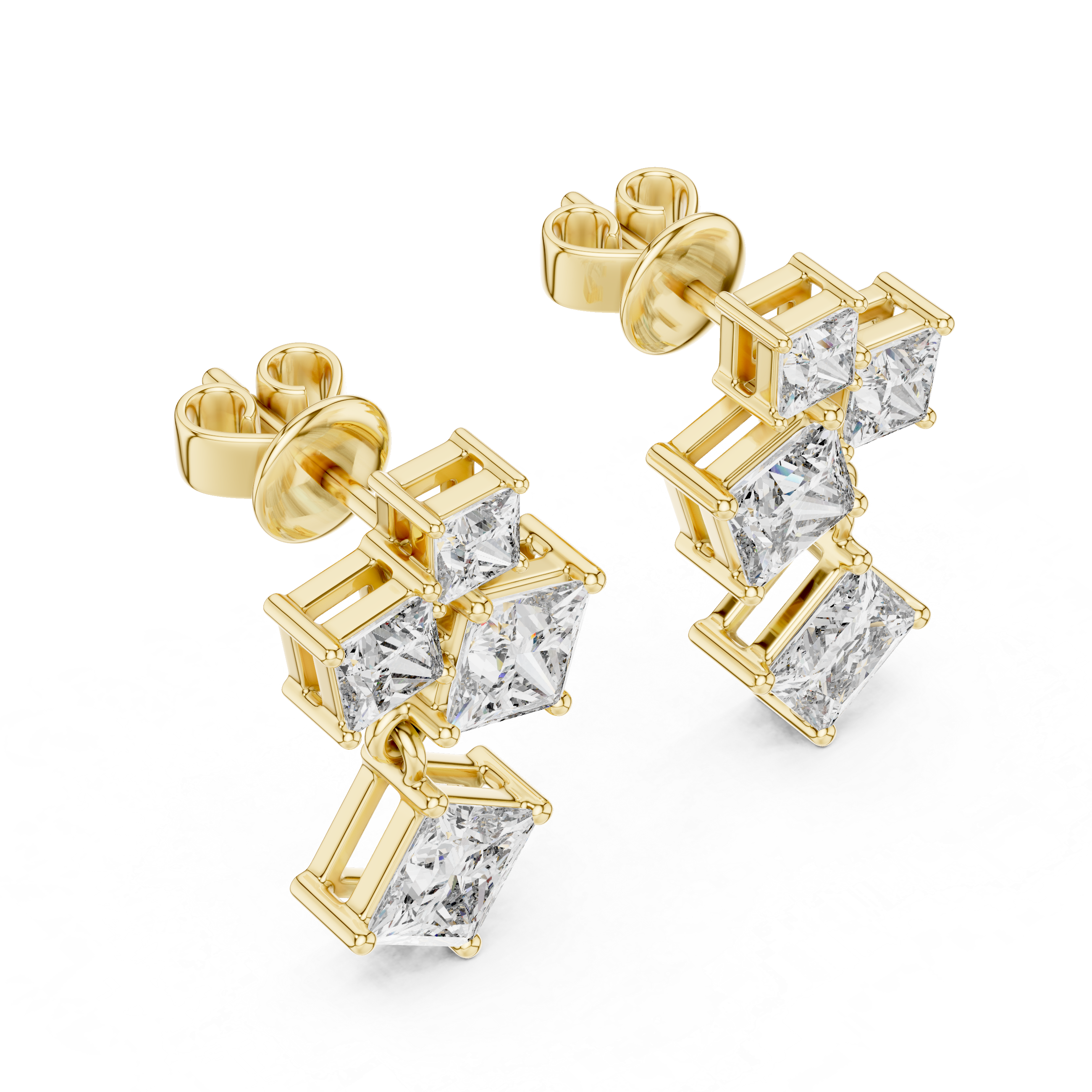 The Cardiff Earrings – Scattered Princess Cut Diamond Cluster Earrings
