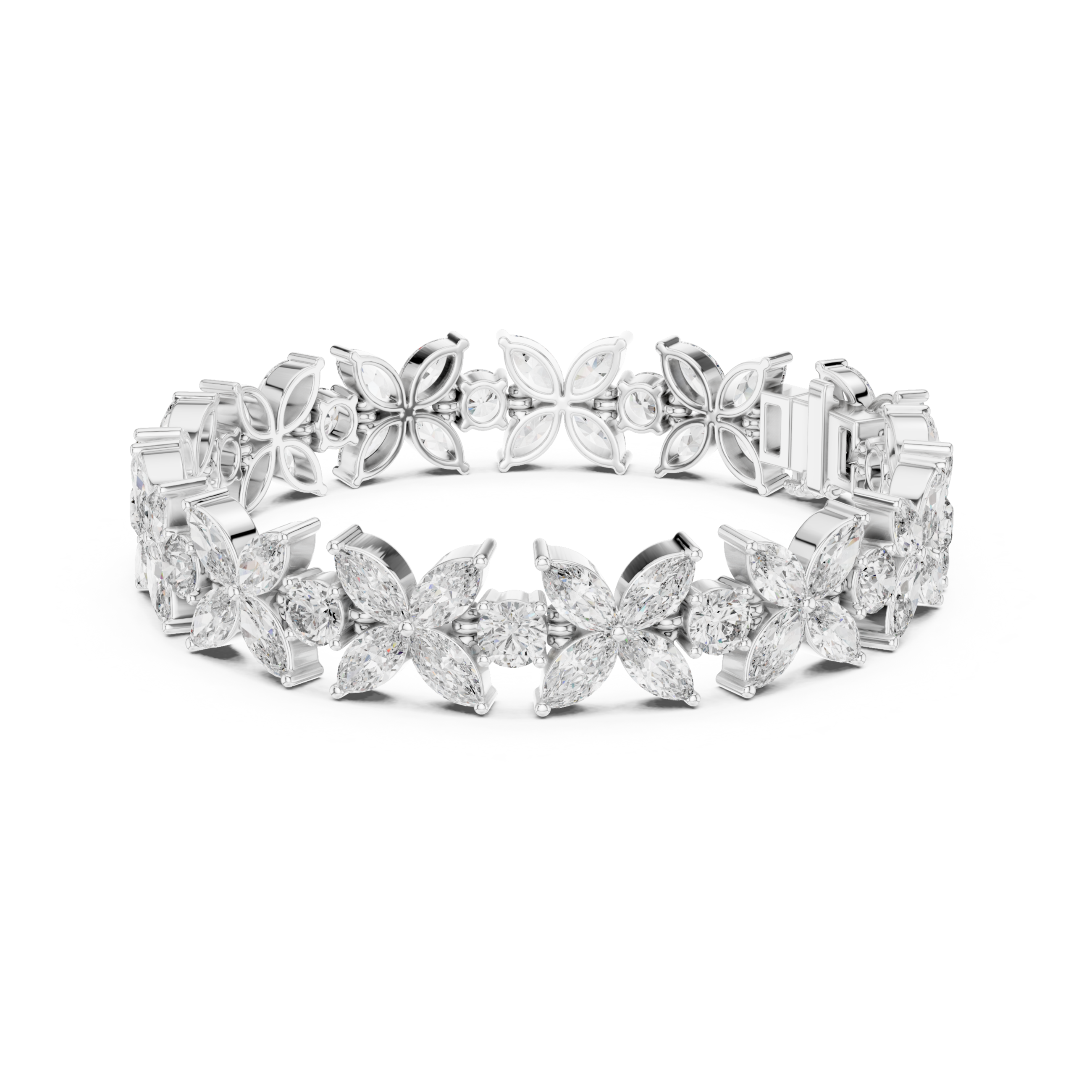 The Venice Bracelet - Floral Marquise and Round Diamond Tennis Bracelet