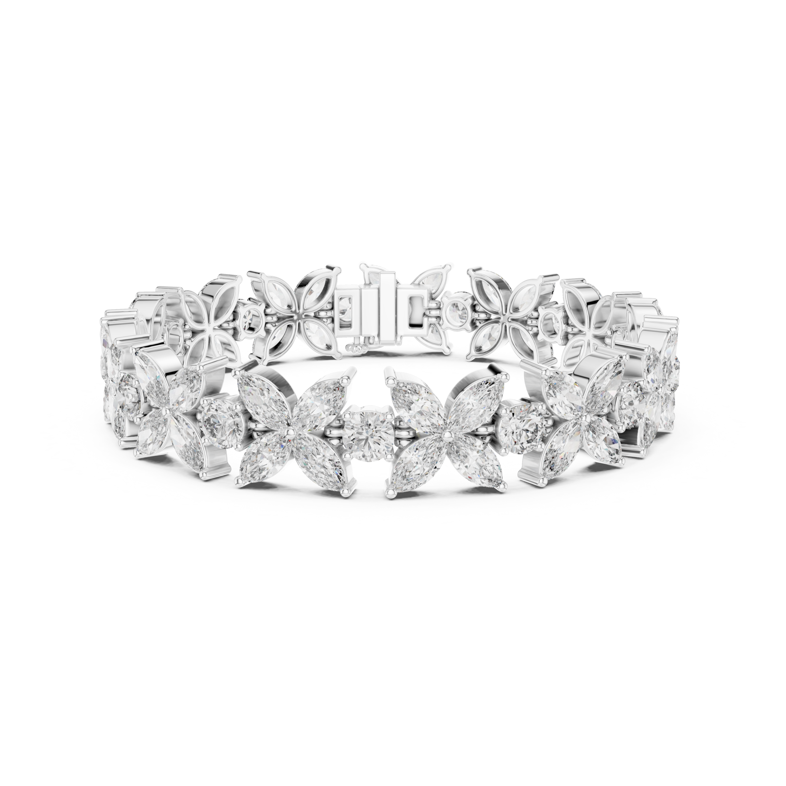 The Venice Bracelet - Floral Marquise and Round Diamond Tennis Bracelet