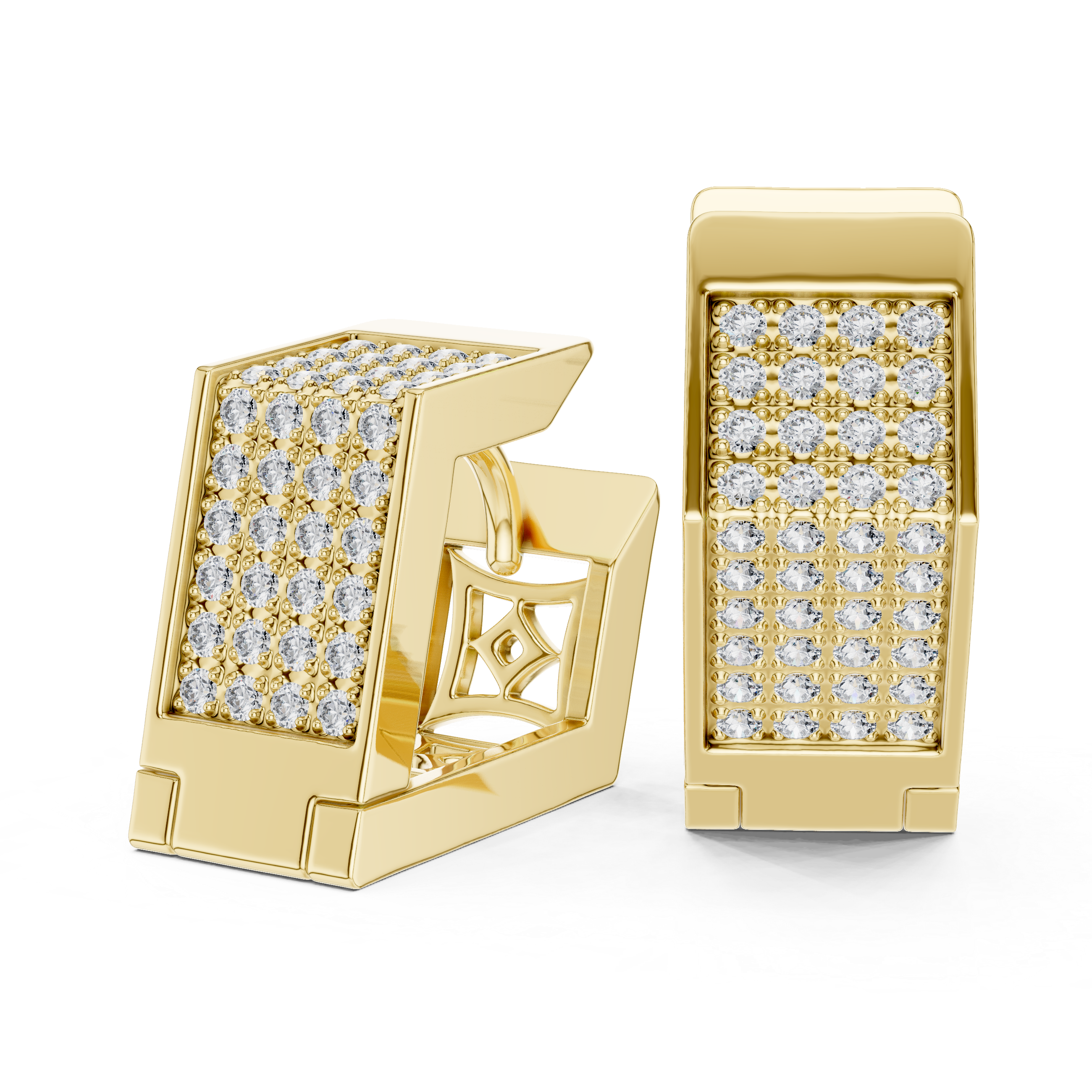 The Lugano Earrings – Wide Geometric Pavé Diamond Huggie Hoops