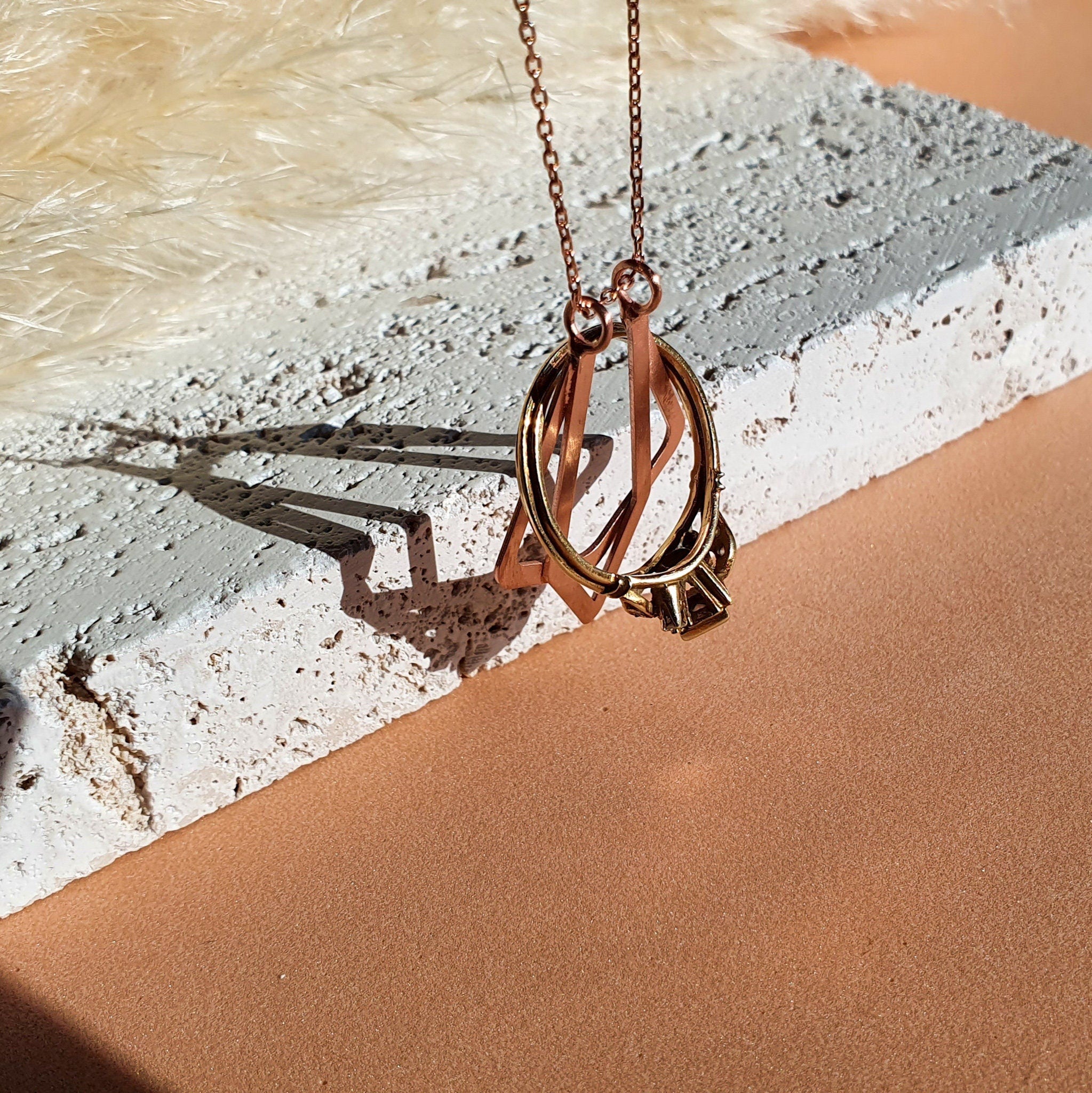 Magic Ring Holder Necklace, Geometric Double Ring keeper Necklace