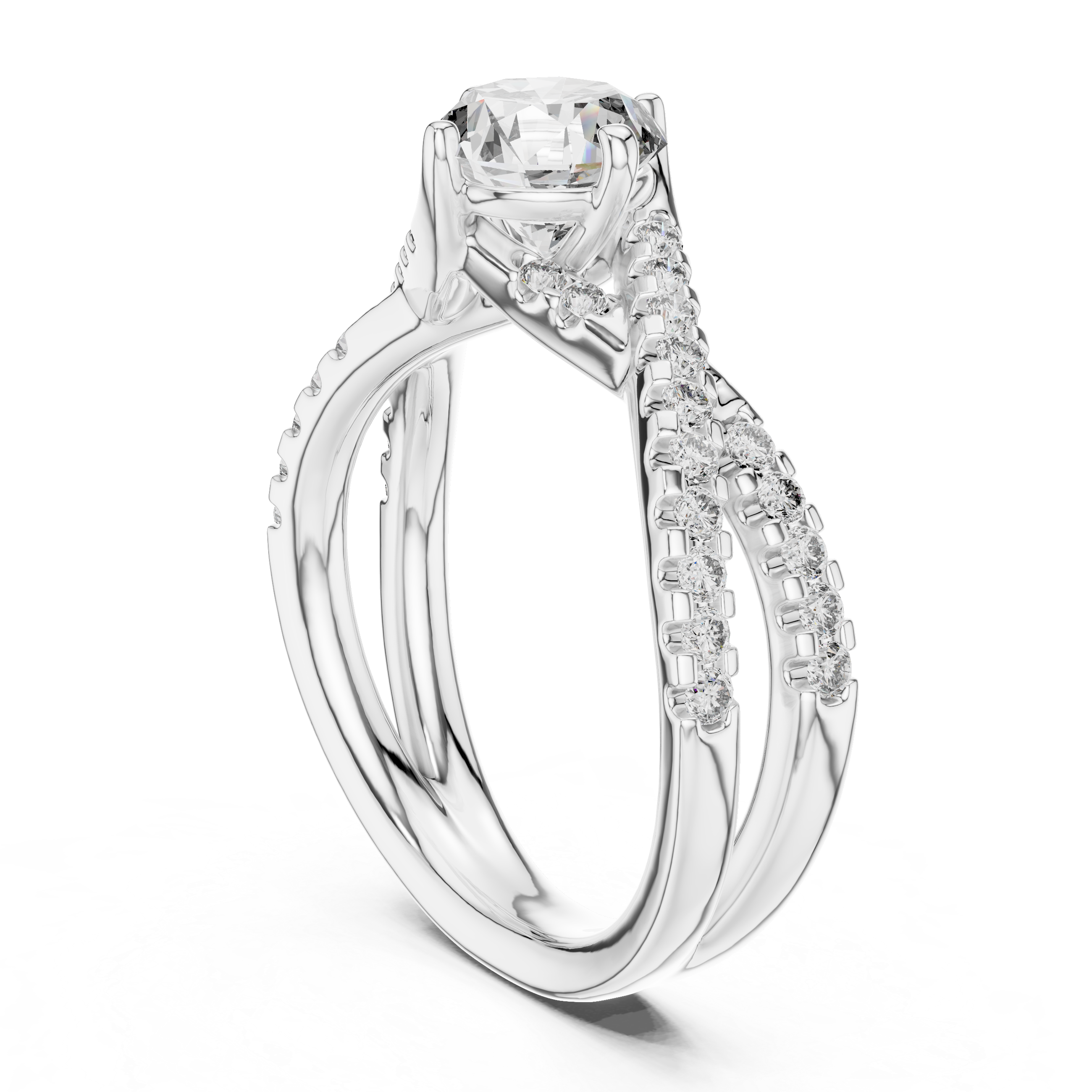 The Hasselt Ring - Round Cut Twisted Pavé Engagement Ring