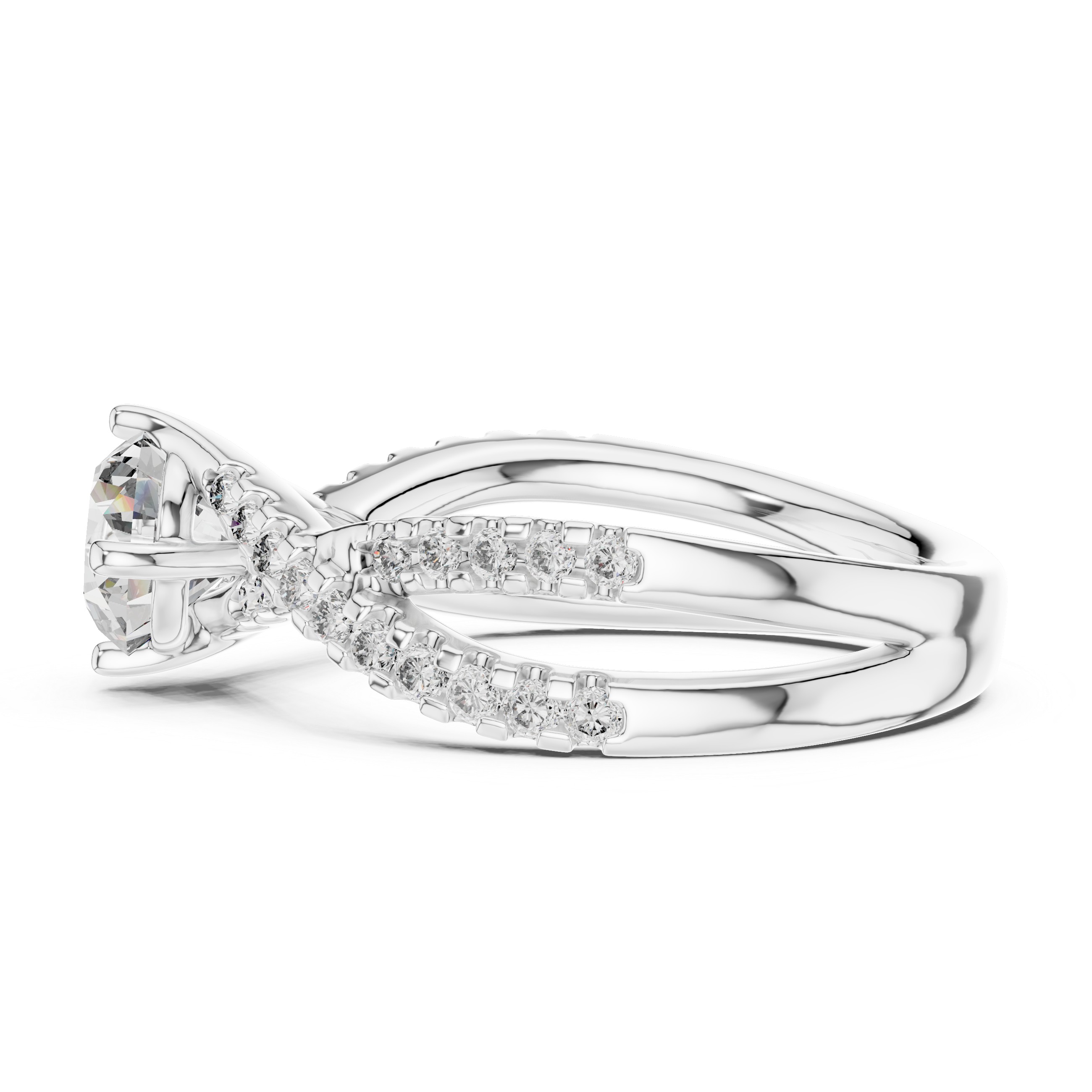 The Hasselt Ring - Round Cut Twisted Pavé Engagement Ring