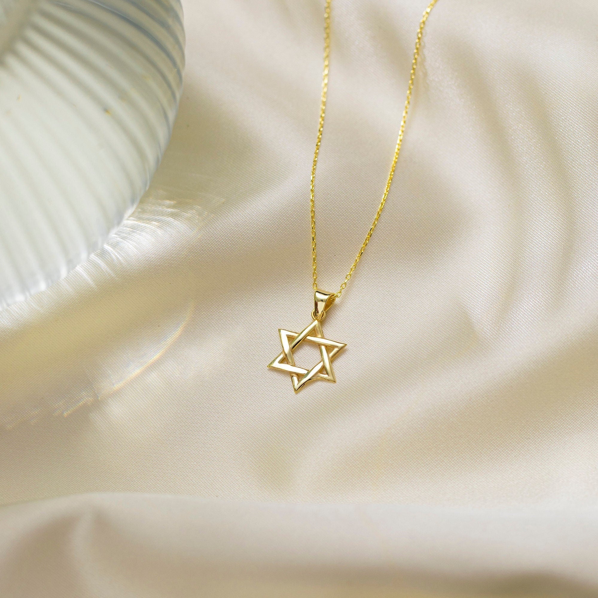 14K Solid Gold Star Of David Necklace
