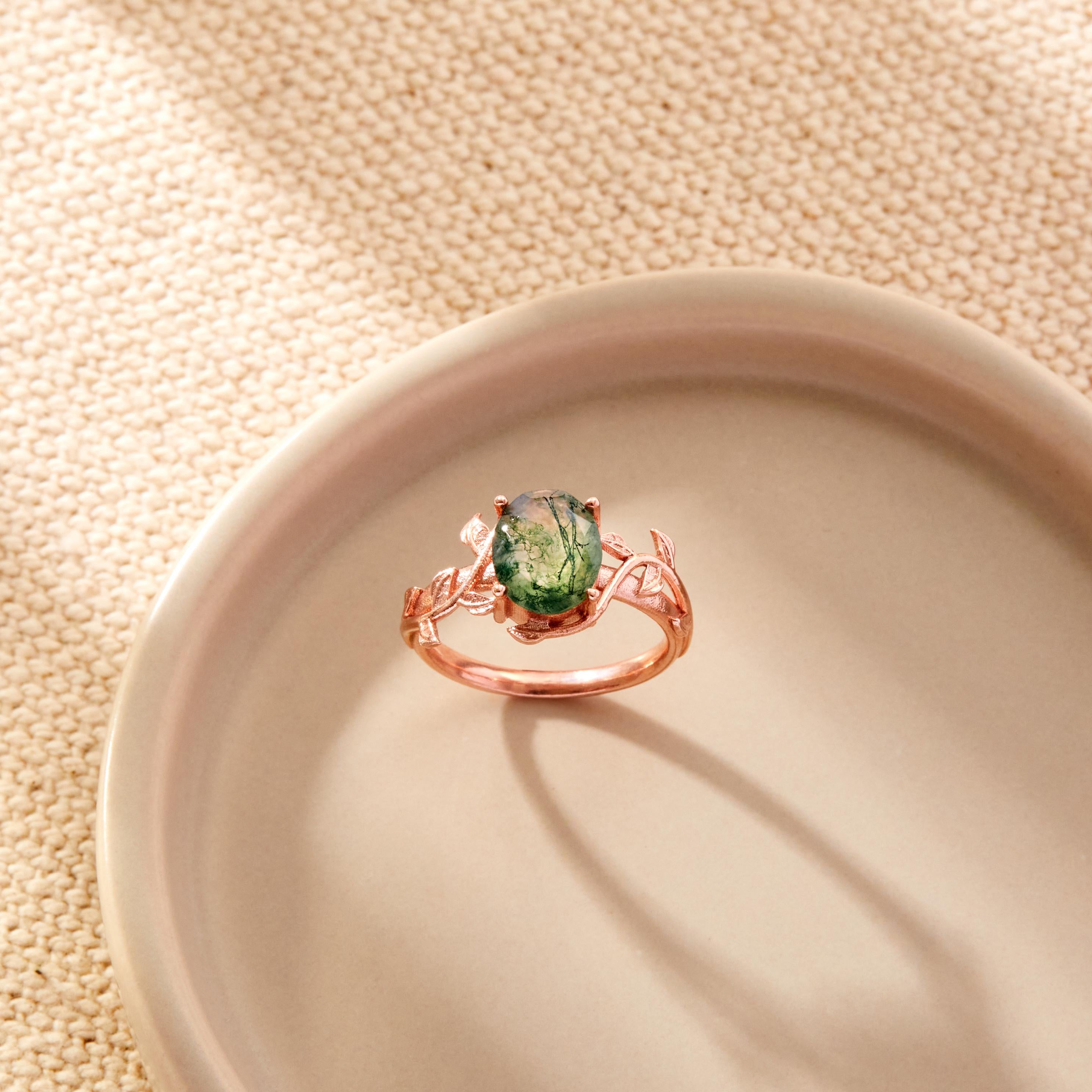 Moss Agate Engagement Ring, Moss Agate Ring Twigs