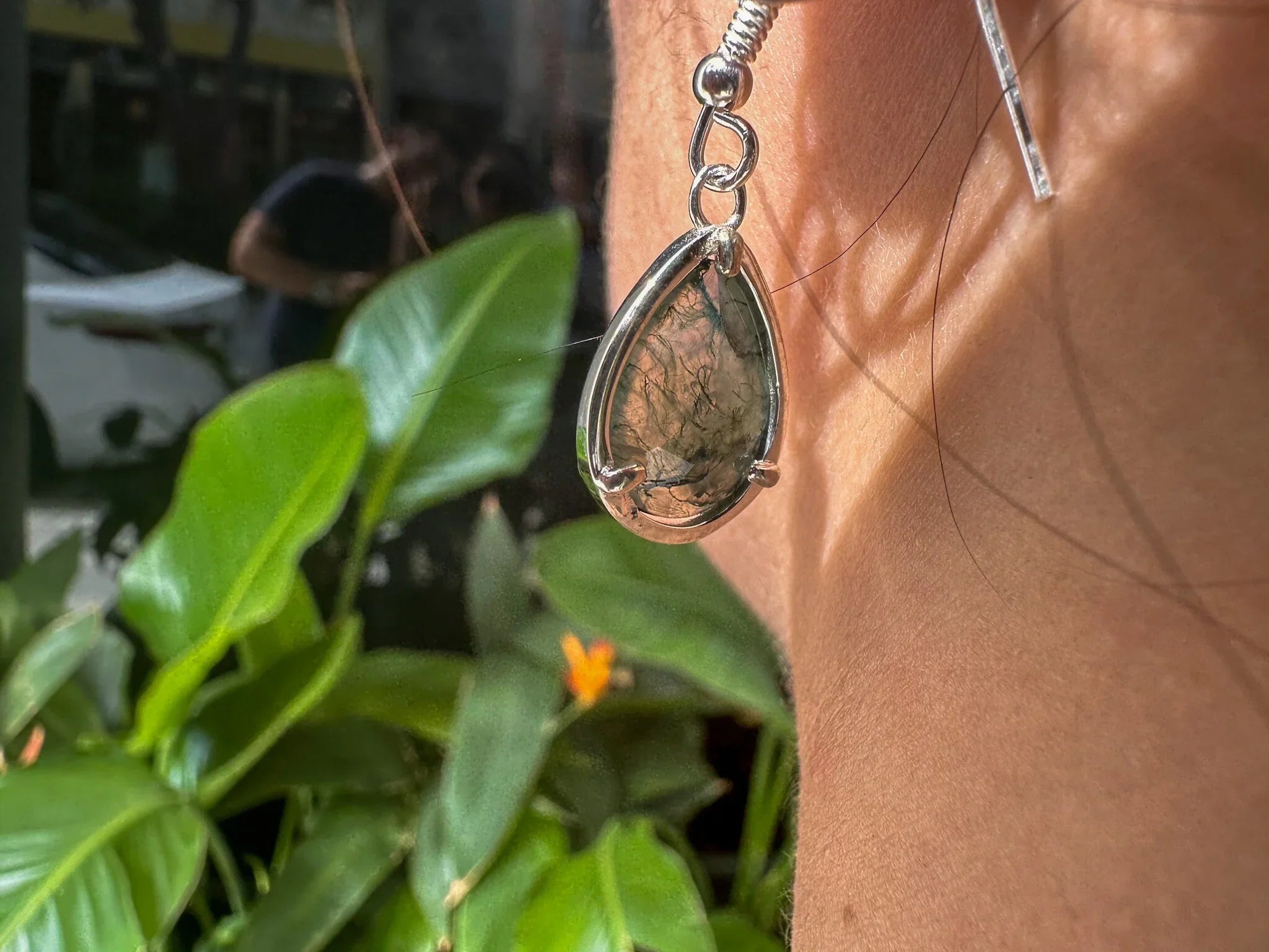 Green Moss Agate Earrings, Pear Moss Agate Jewelry