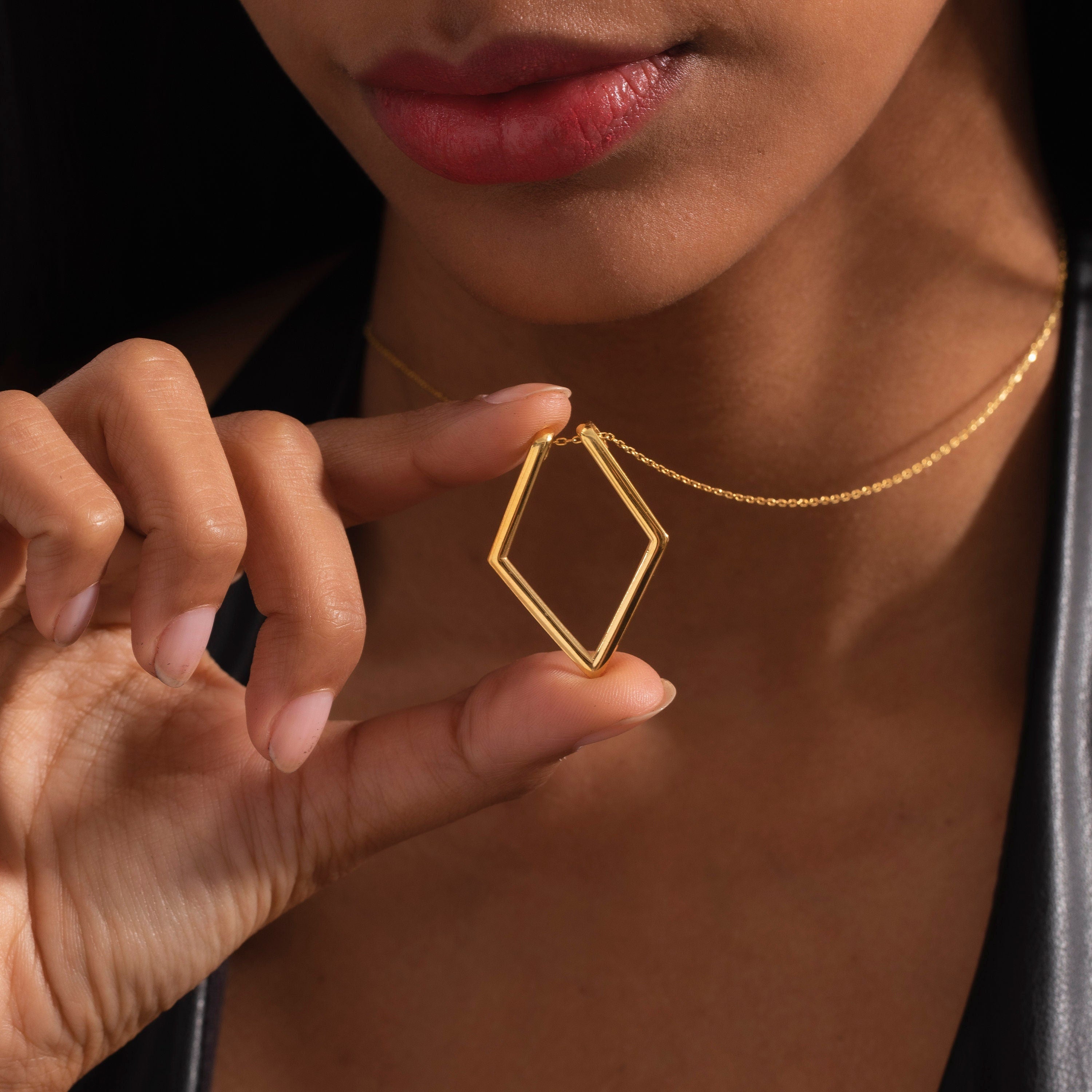 14K Solid Gold Ring Holder Necklace Geometric, Wedding Ring Keeper Pendant Jewelry