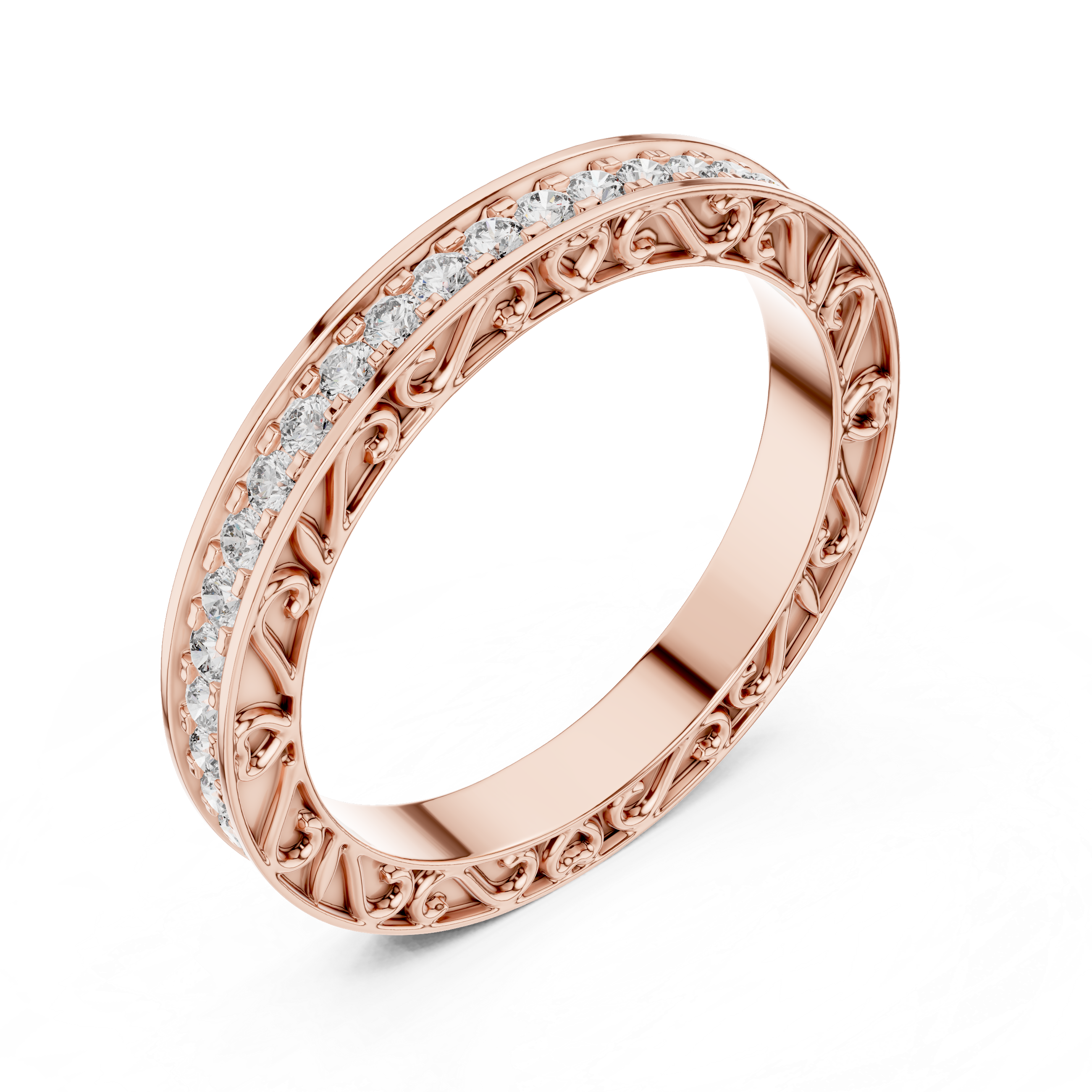 The Bauska Ring - Round Cut Micro-Prong Eternity Band with Vintage Filigree