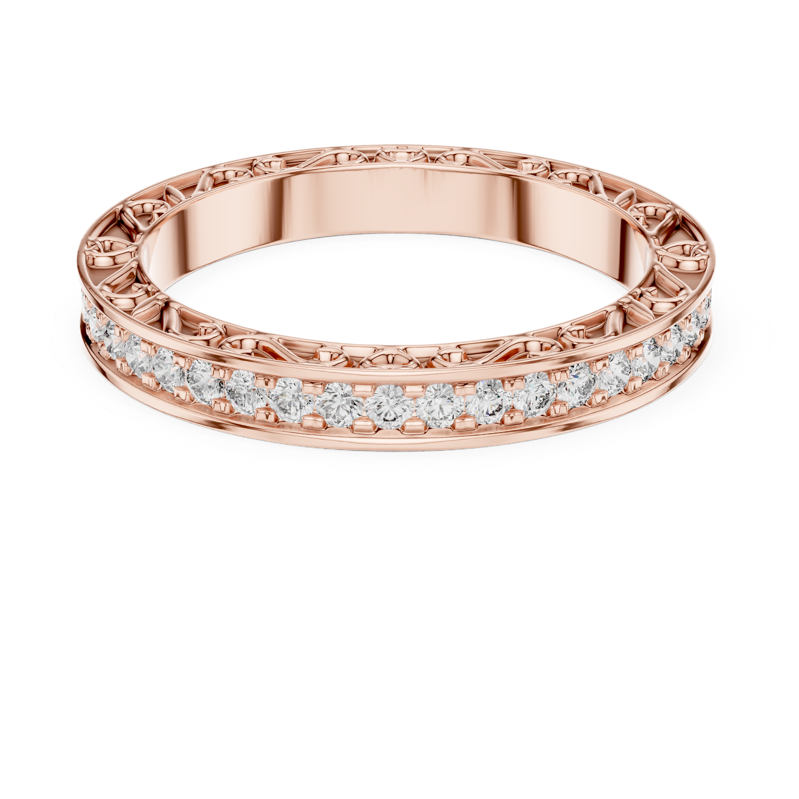 The Bauska Ring - Round Cut Micro-Prong Eternity Band with Vintage Filigree