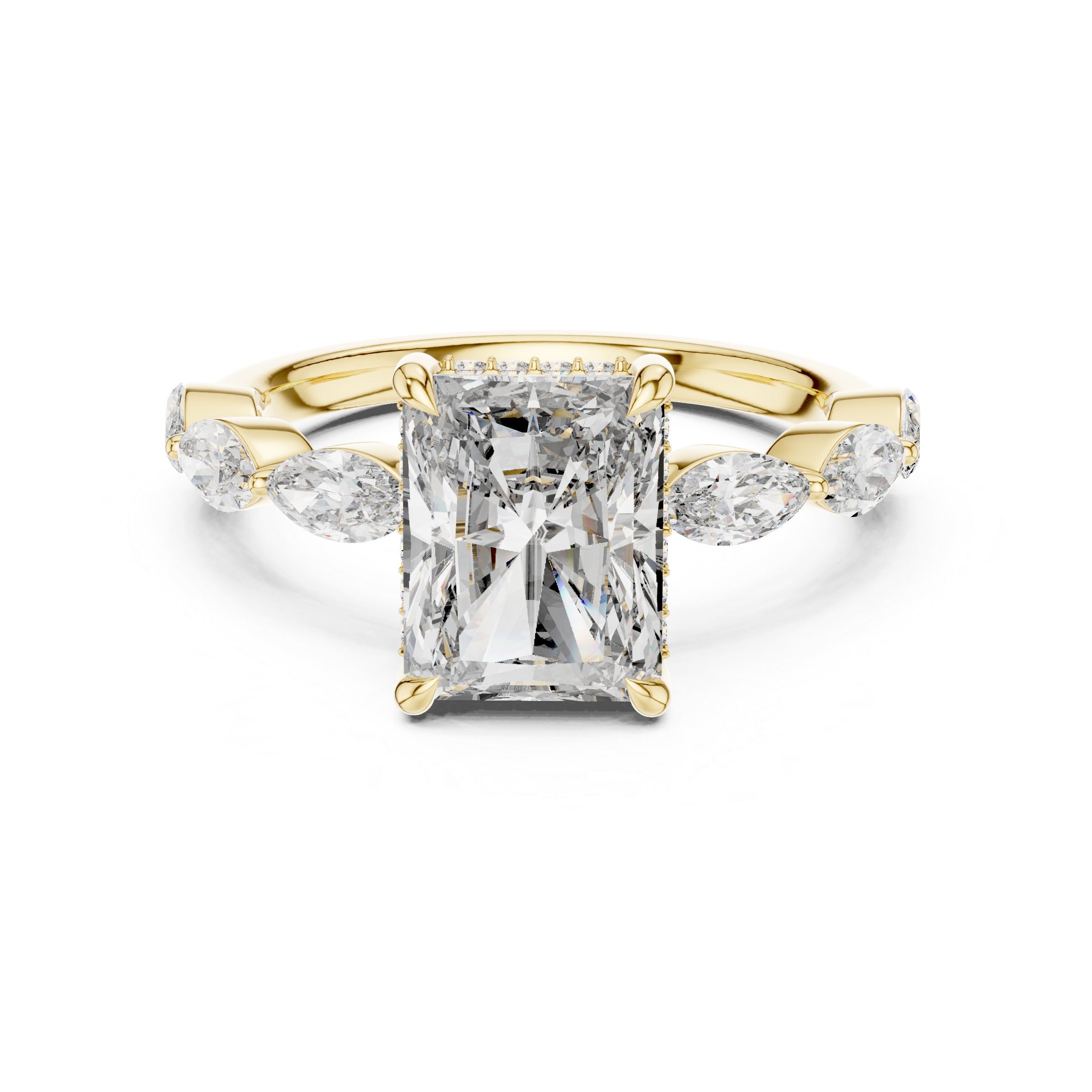 The Dinard Ring - Radiant Cut Solitaire with Marquise Diamond Band
