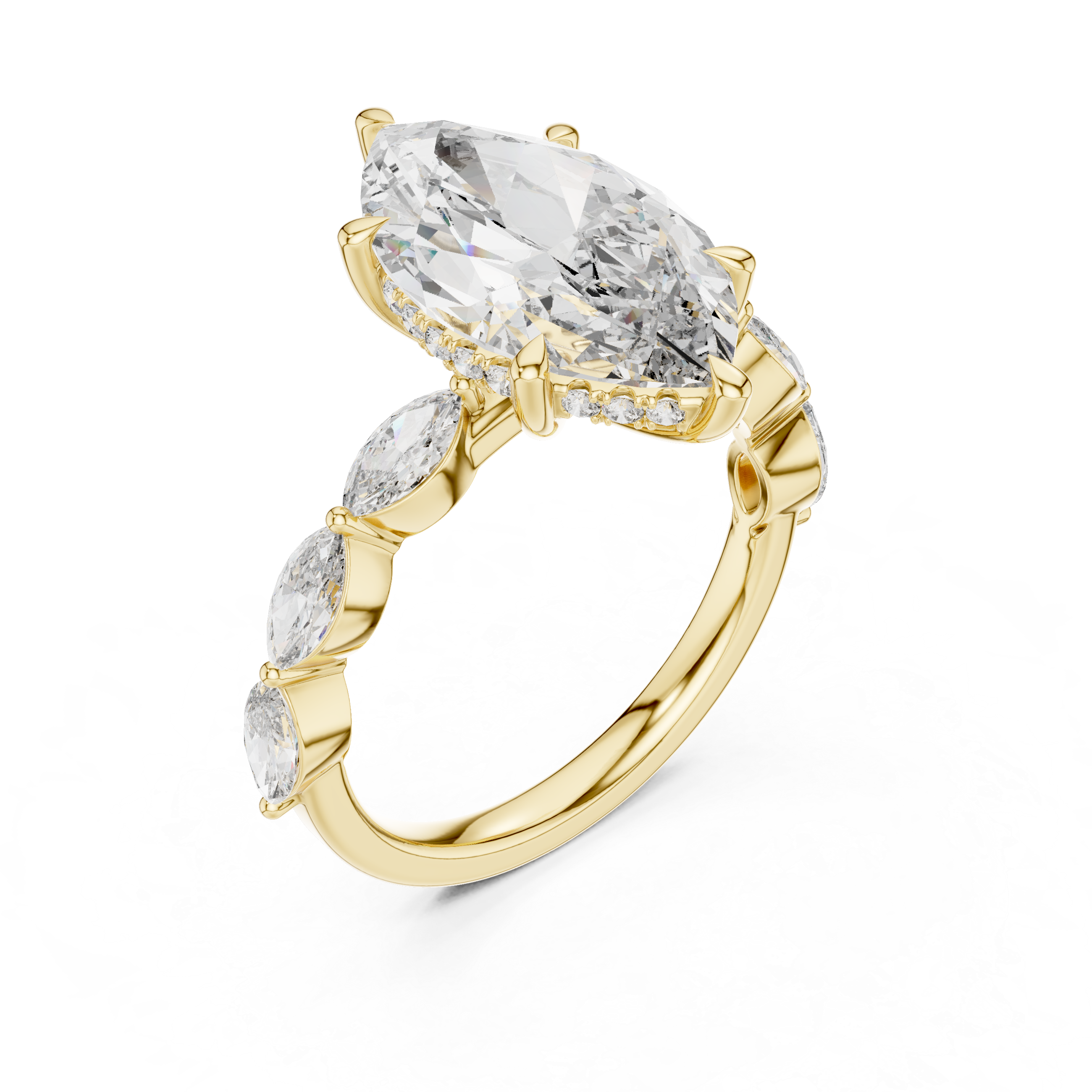 The Sancerre Ring - Marquise Cut Solitaire with Marquise Diamond Vine Band
