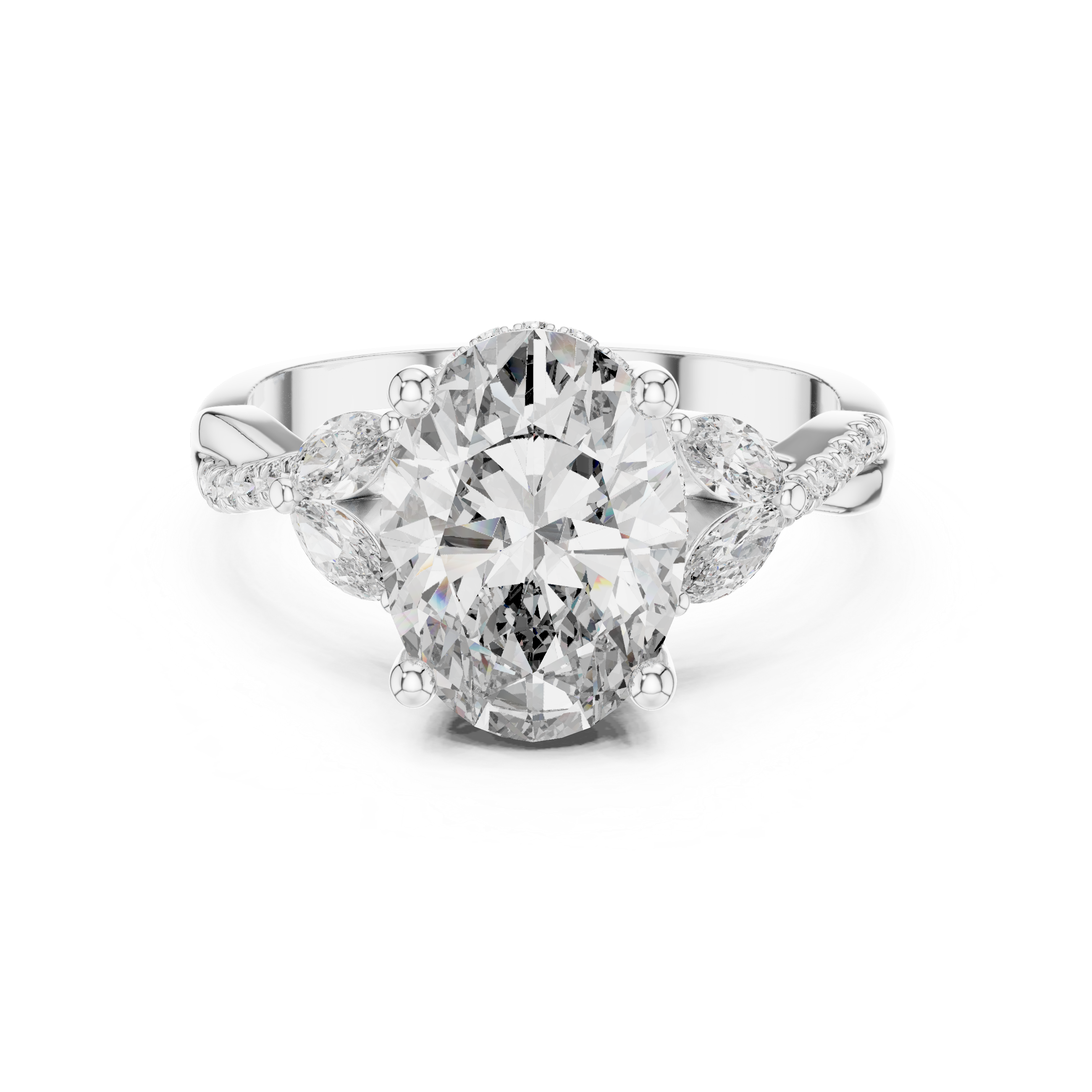 The Blois Ring - Oval Cut Solitaire with Marquise Diamond Shoulders