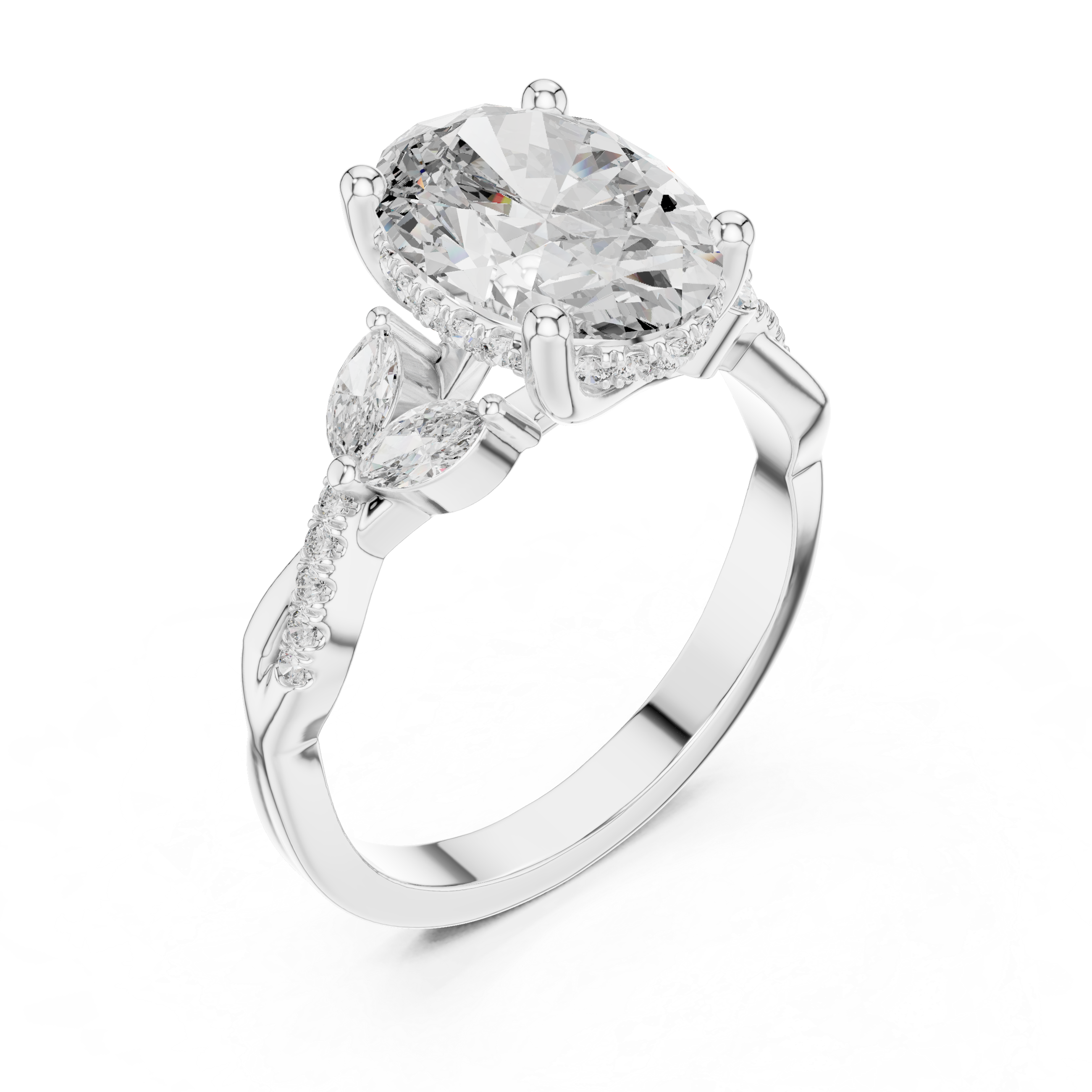 The Blois Ring - Oval Cut Solitaire with Marquise Diamond Shoulders