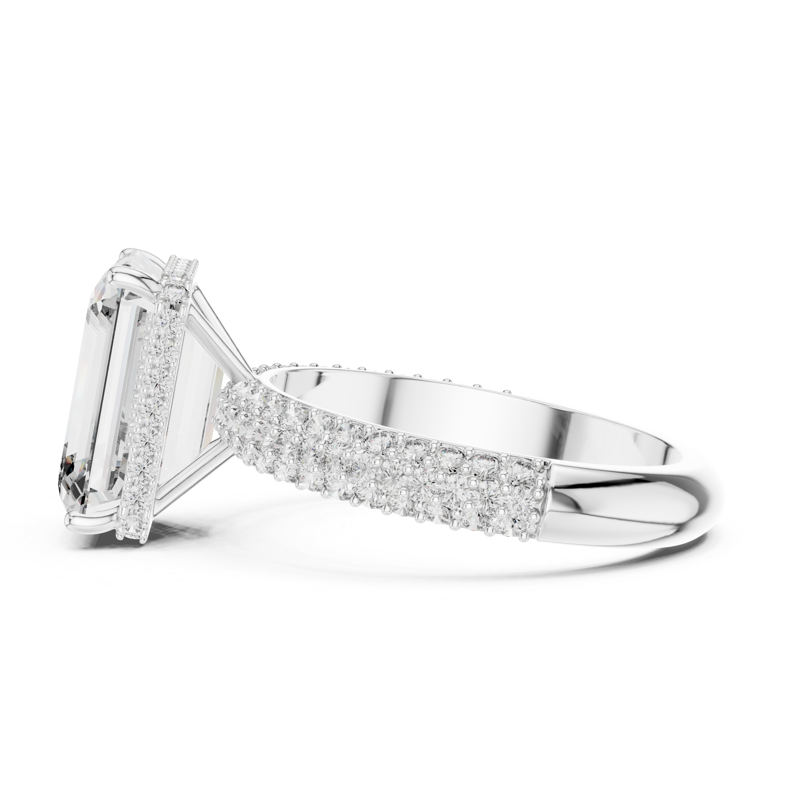 The Chambord Ring - Emerald Cut Solitaire with Triple Row Diamond Band