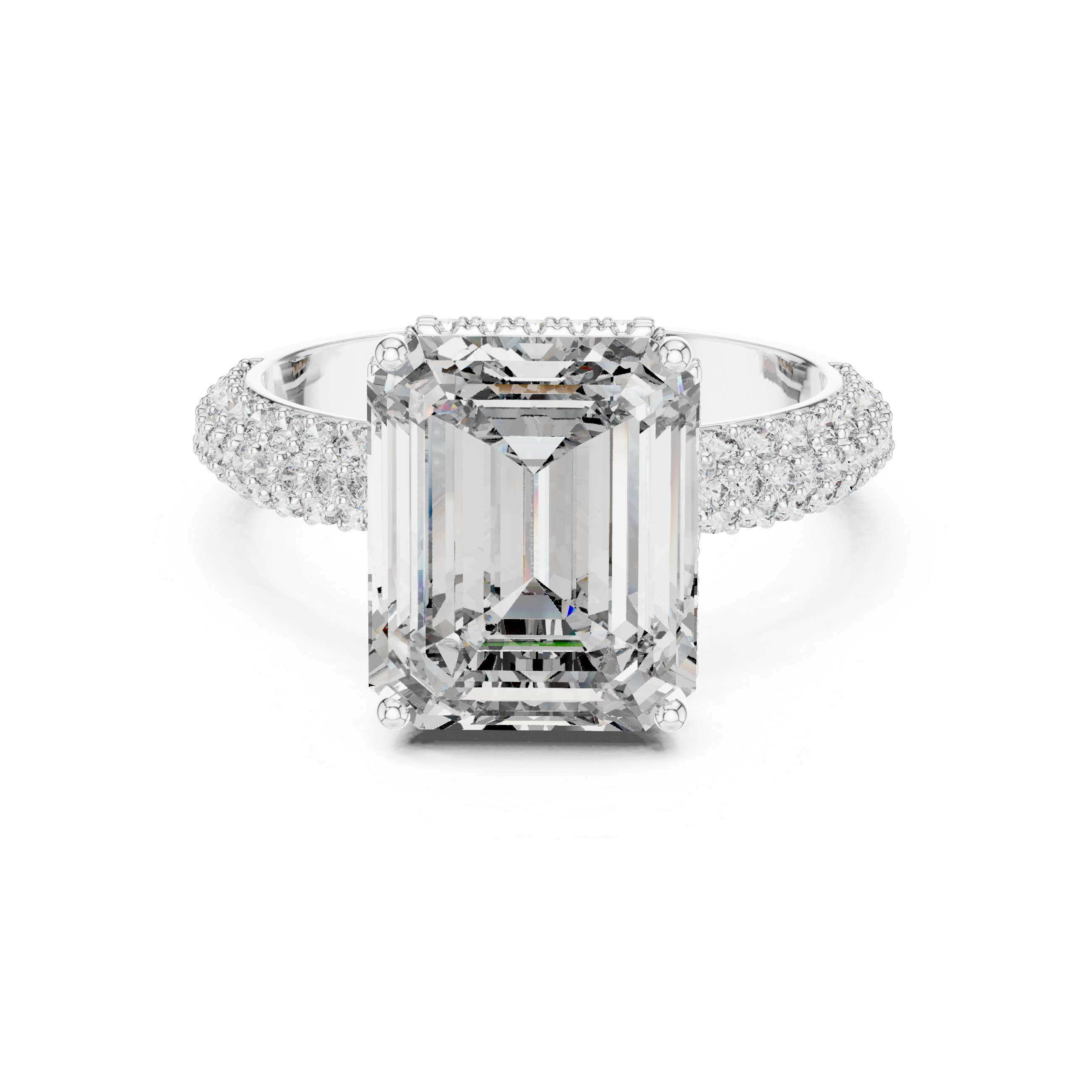 The Chambord Ring - Emerald Cut Solitaire with Triple Row Diamond Band