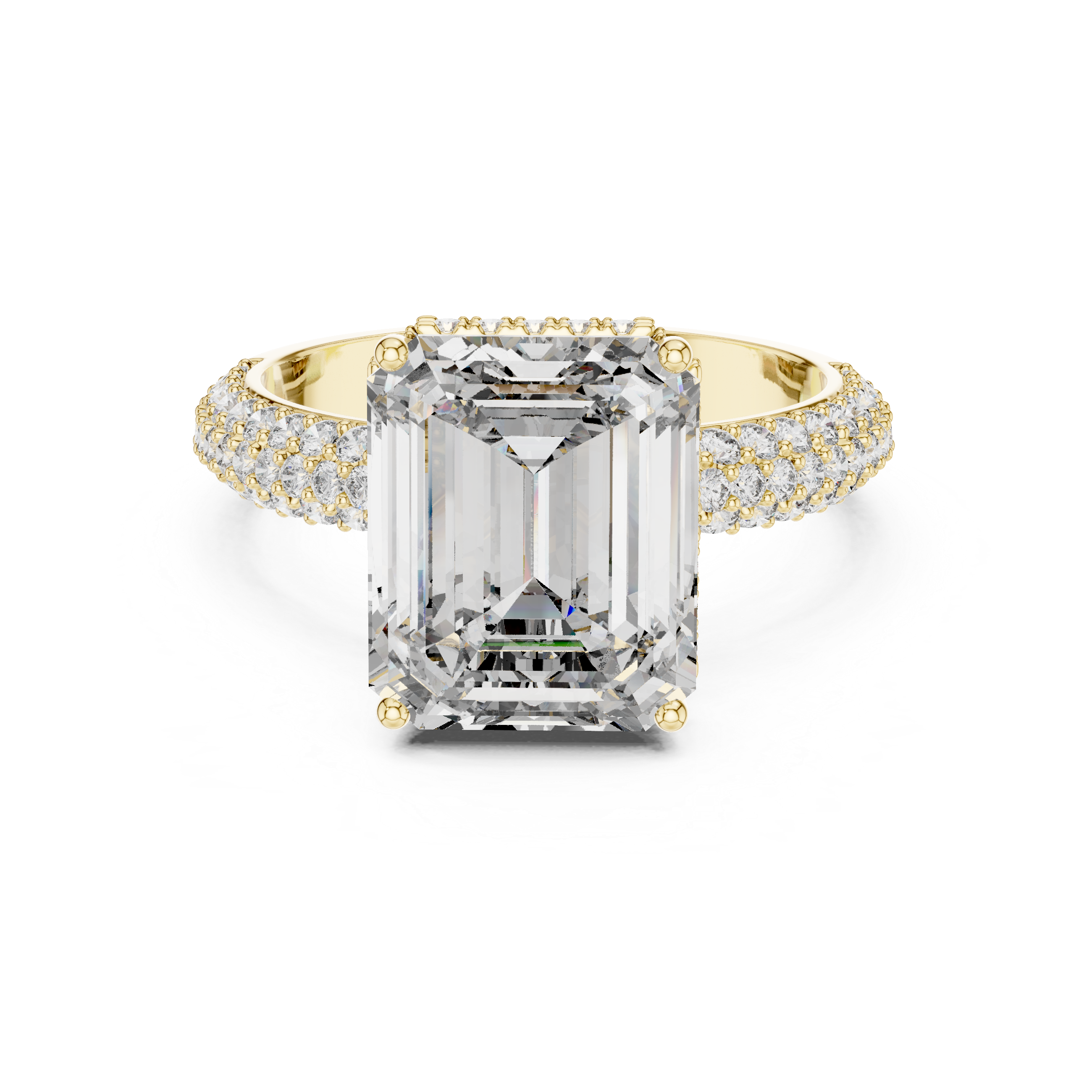 The Chambord Ring - Emerald Cut Solitaire with Triple Row Diamond Band